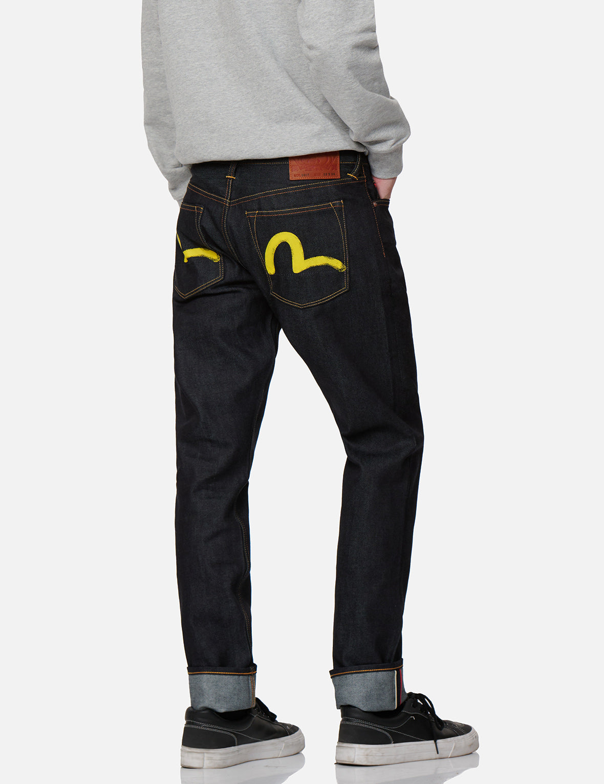 Yellow Seagull Print Taper-Fit Jeans #2017