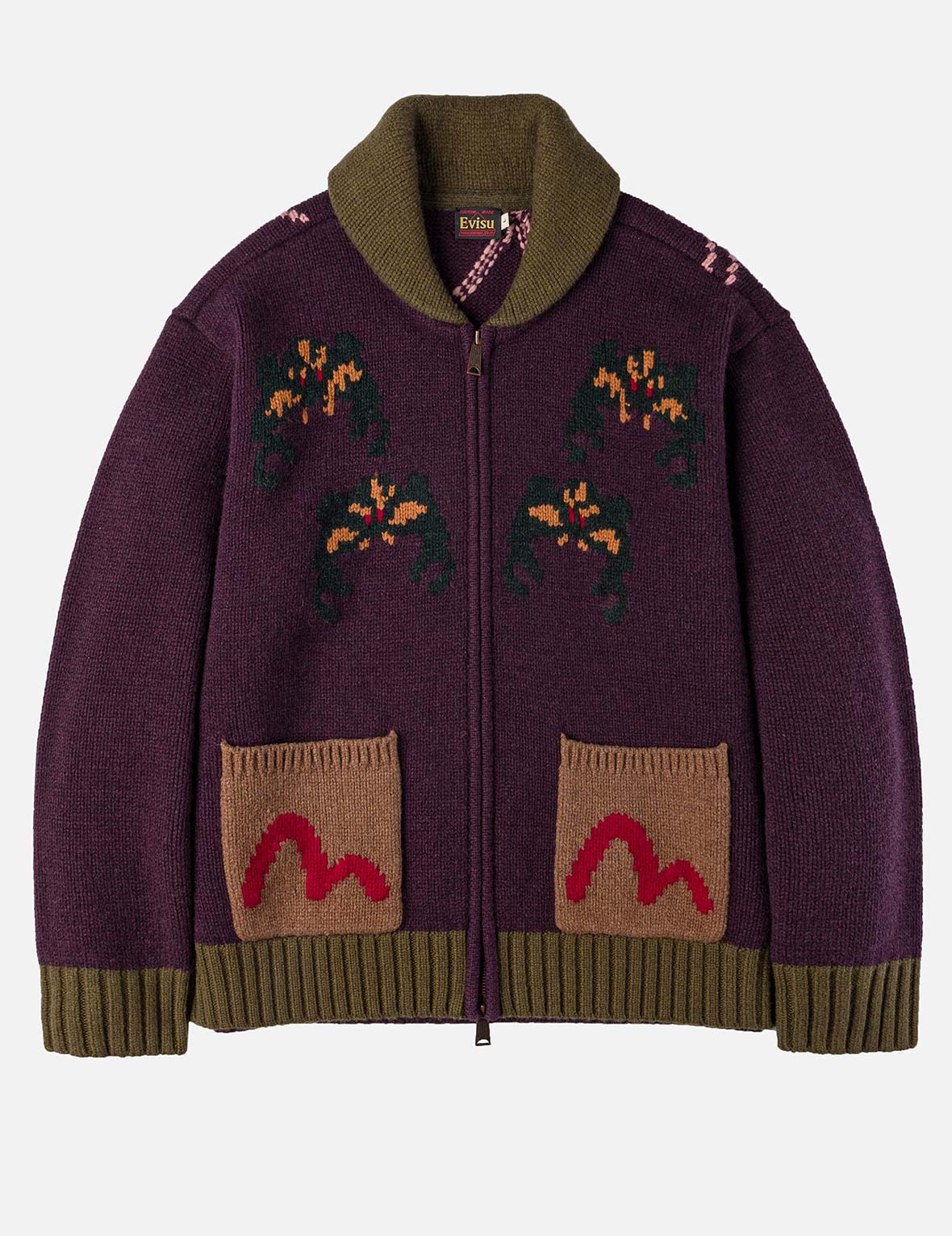 Spiders and Seagull Intarsia Knit Relax Fit Cowichan Sweater