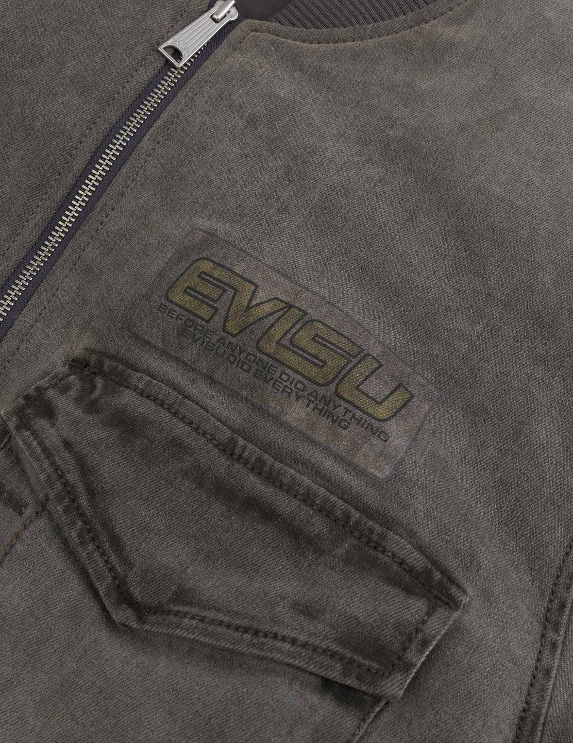 Heavy Washed Multi Logo Badges Print Regular Fit Padded Bomber Jacket