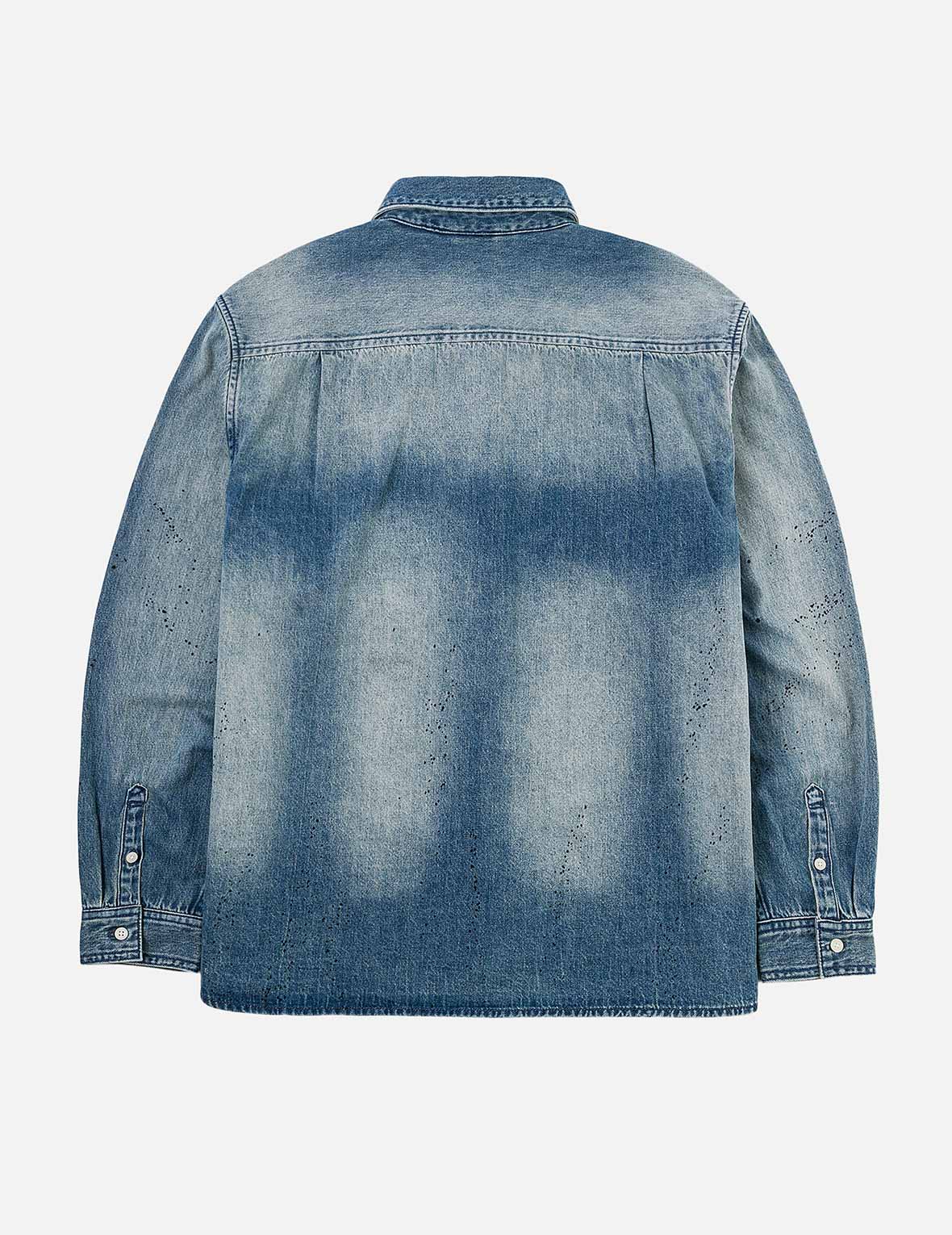 Splash Ink Seagull Print Regular Fit Denim Shirt