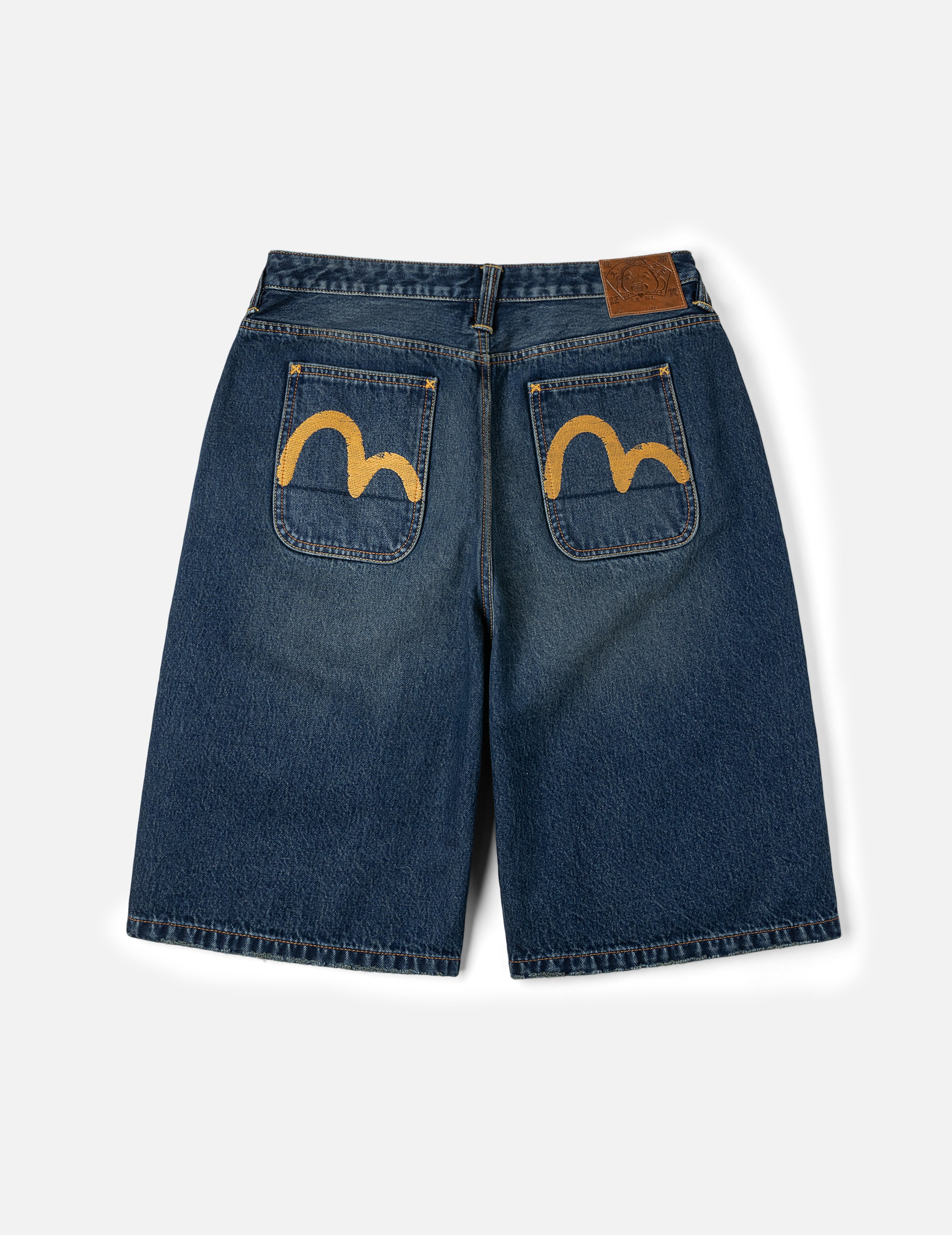 Seagull Embroidery Regular Fit Washed Denim Shorts