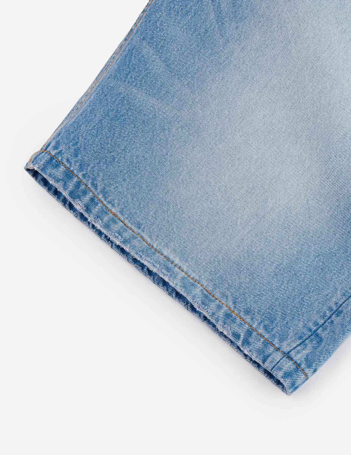Seagull Embroidery Regular Fit Washed Denim Shorts