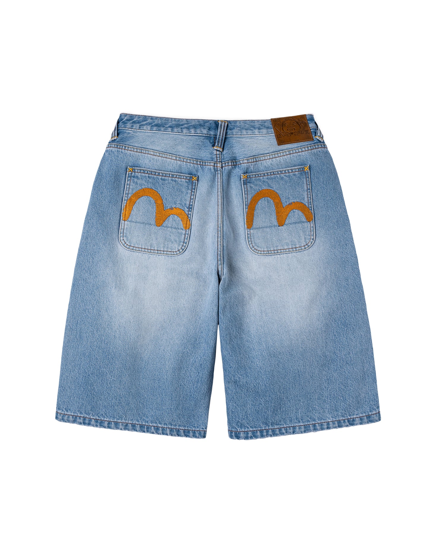 Seagull Embroidery Regular Fit Washed Denim Shorts