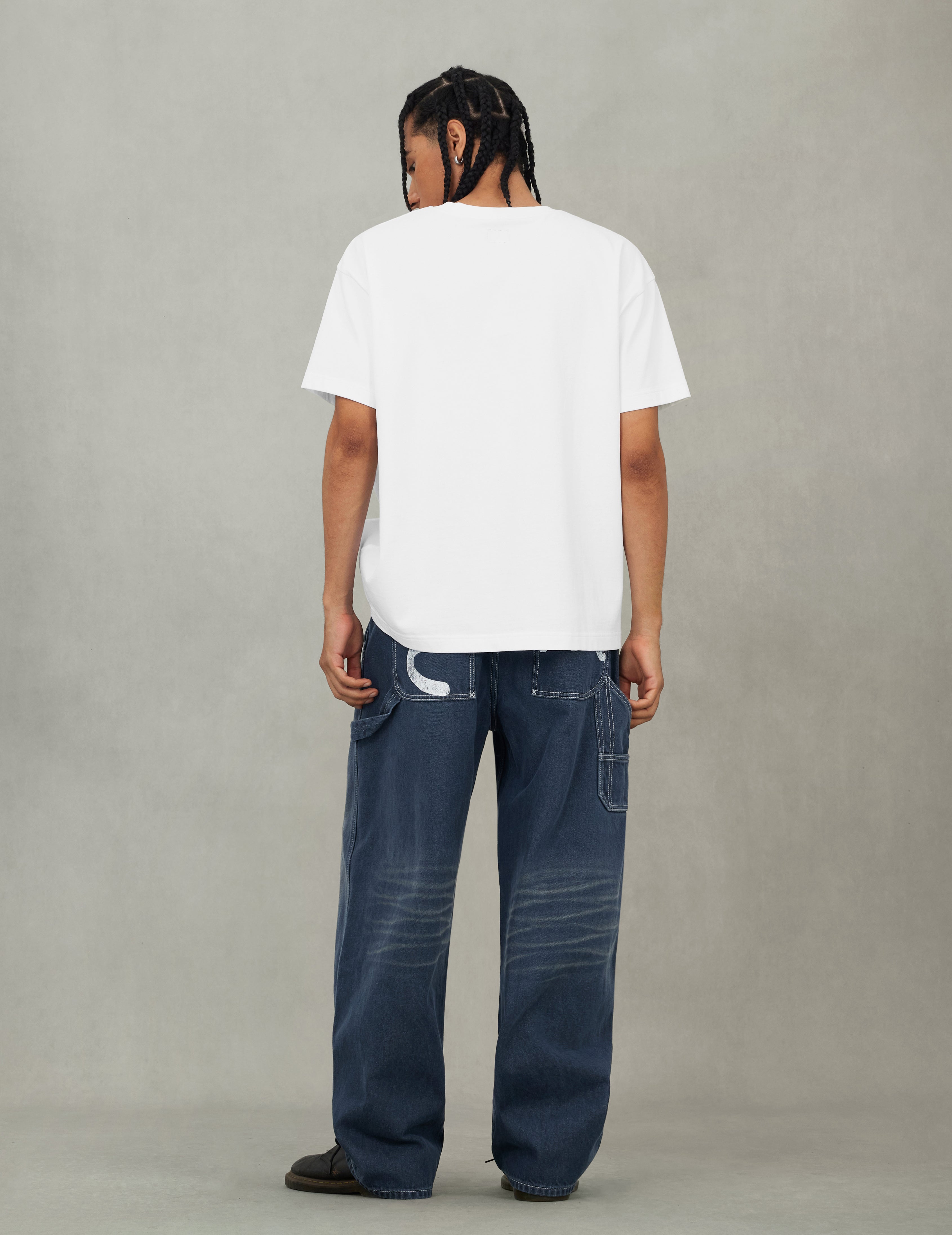 Distressed Seagull Print Loose Fit Cargo Jeans