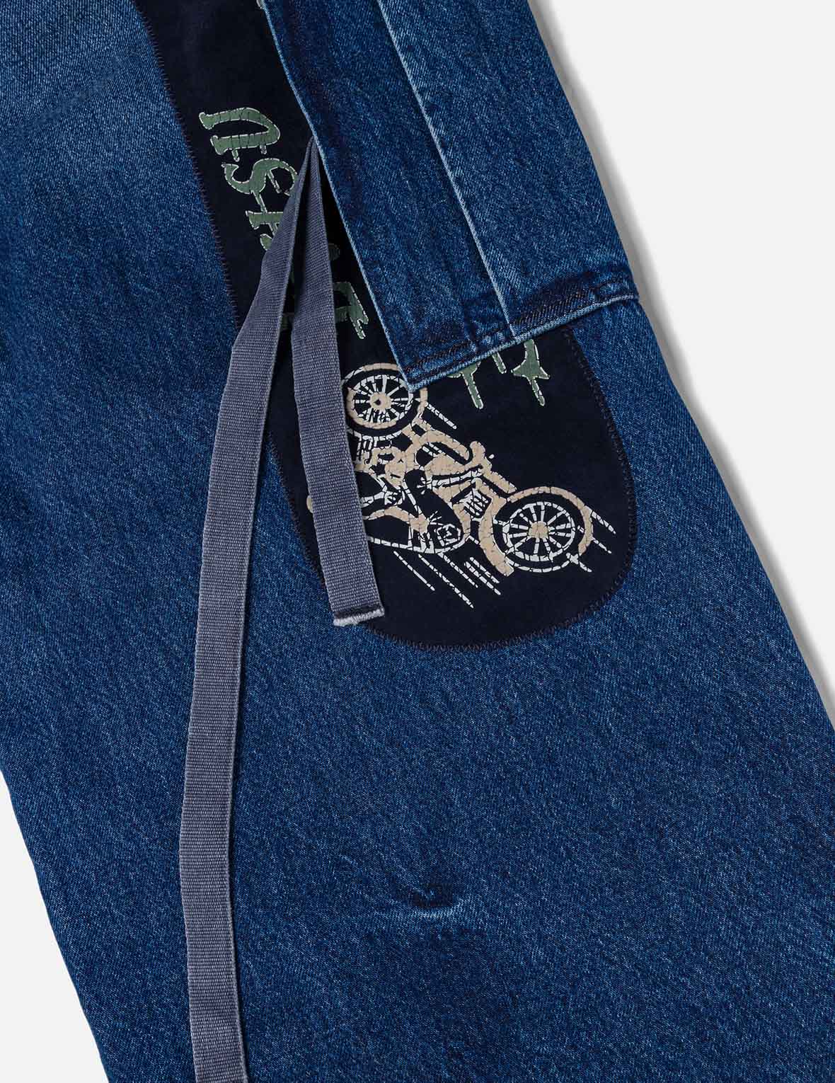 Vintage motorcycle Print Washed Daicock Embroidery Wide-leg Cargo Jeans