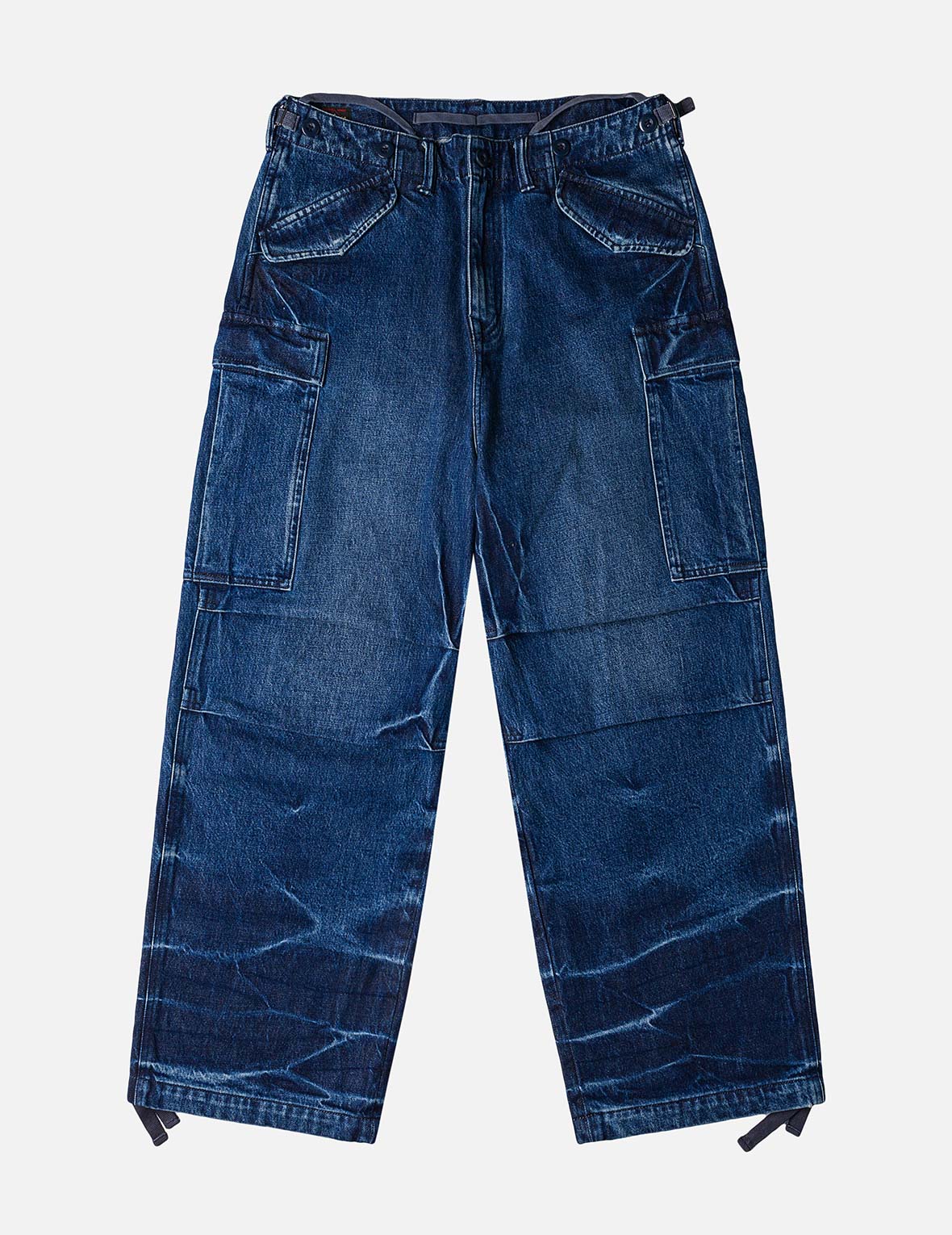 Vintage motorcycle Print Washed Daicock Embroidery Wide-leg Cargo Jeans