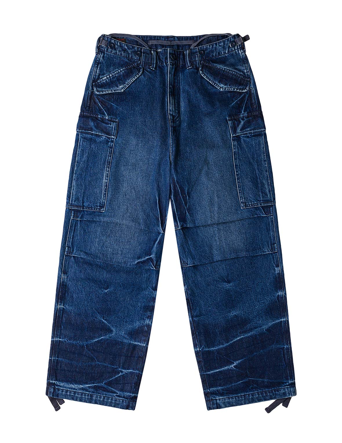 Vintage motorcycle Print Washed Daicock Embroidery Wide-leg Cargo Jeans