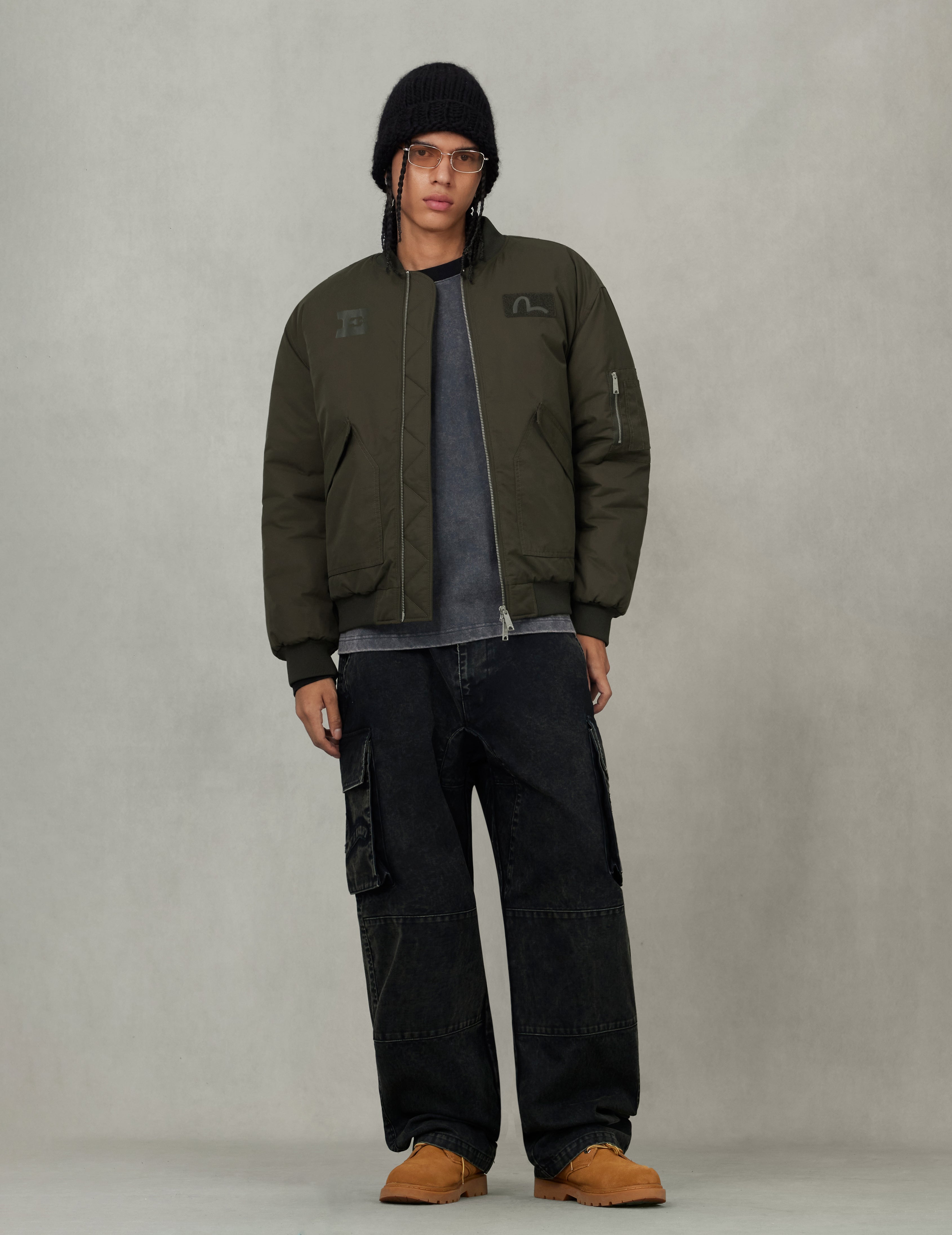E and Seagull Appliqué Print Regular Fit Bomber Jacket