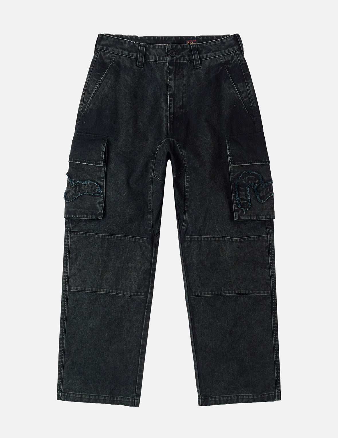Distressed Seagull Appliqué Embroidery and Multi-Pocket Loose Fit Cargo Pants