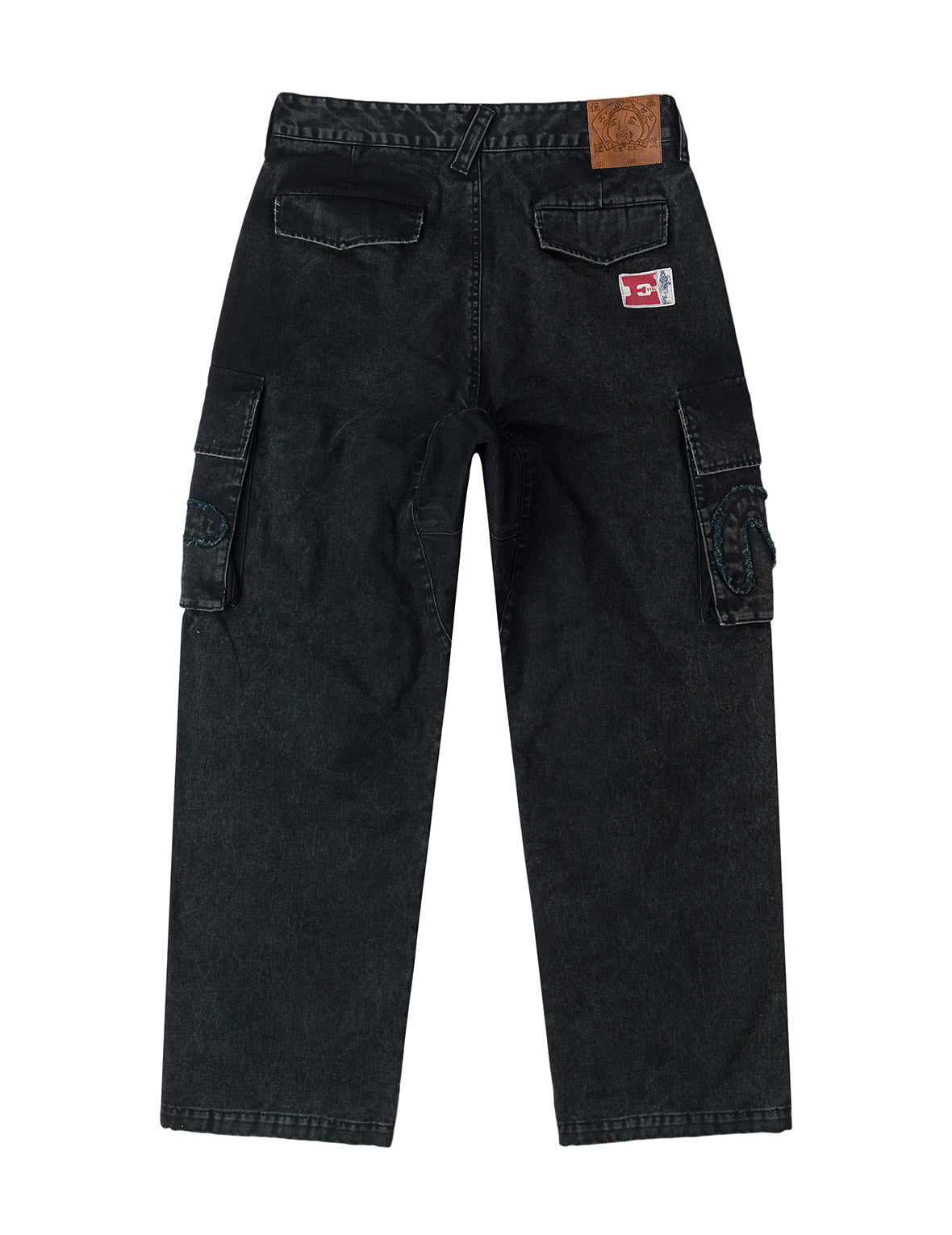 Distressed Seagull Appliqué Embroidery and Multi-Pocket Loose Fit Cargo Pants