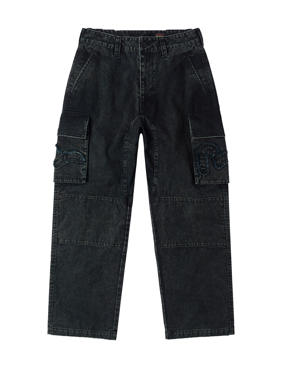 Distressed Seagull Appliqué Embroidery and Multi-Pocket Loose Fit Cargo Pants