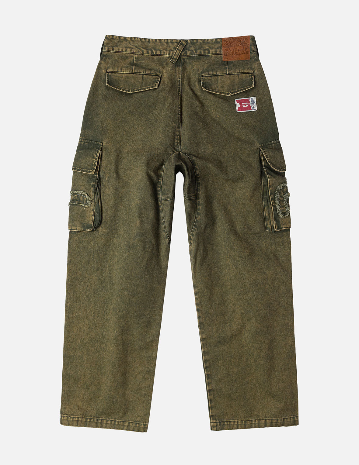 Distressed Seagull Appliqué Embroidery and Multi-Pocket Loose Fit Cargo Pants