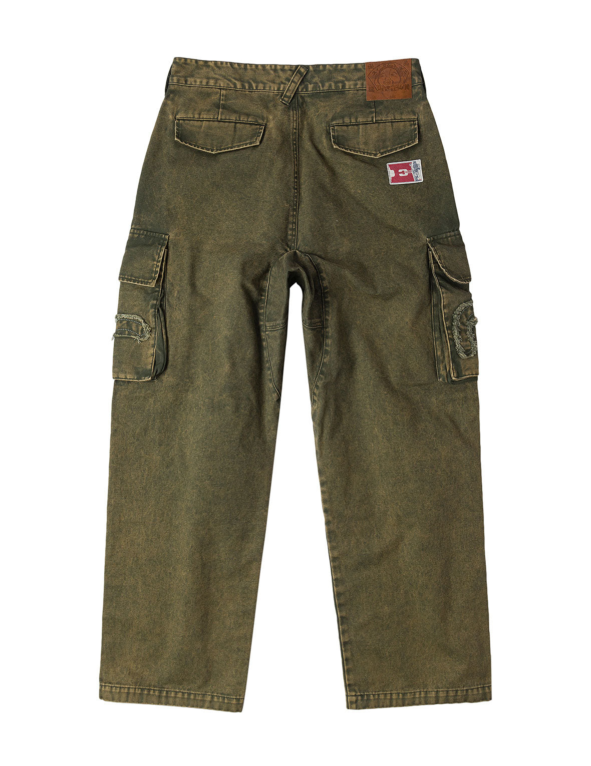Distressed Seagull Appliqué Embroidery and Multi-Pocket Loose Fit Cargo Pants