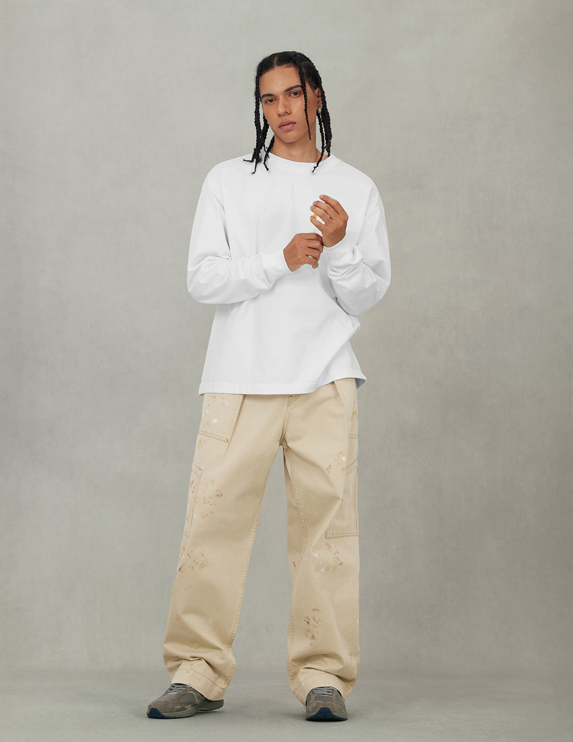 Hand-Painted Seagull and Splash-ink Print Relax Fit Flight Pants