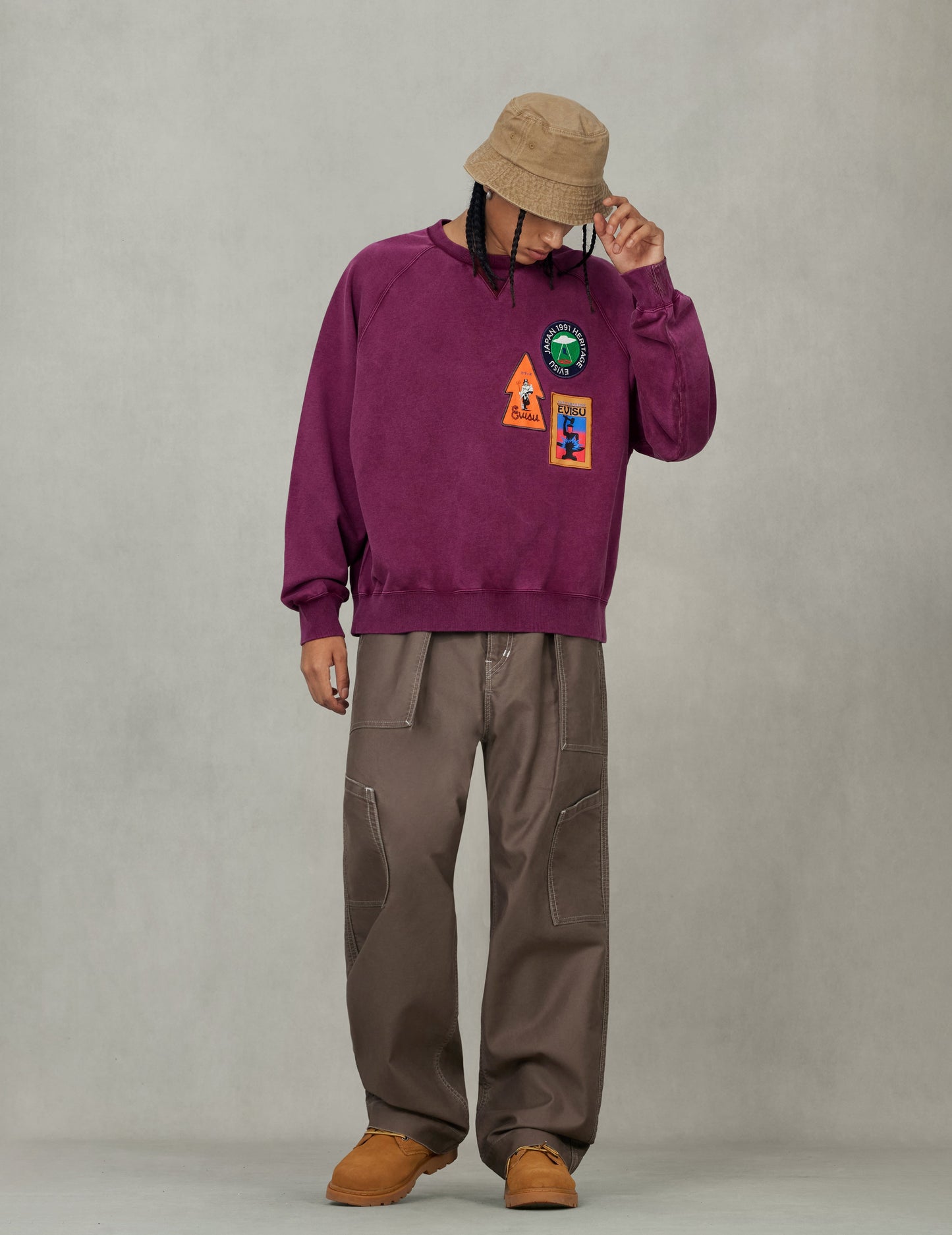 American "Ebisu" Patch and Seagull Embroidery Relax Fit Sweatshirt