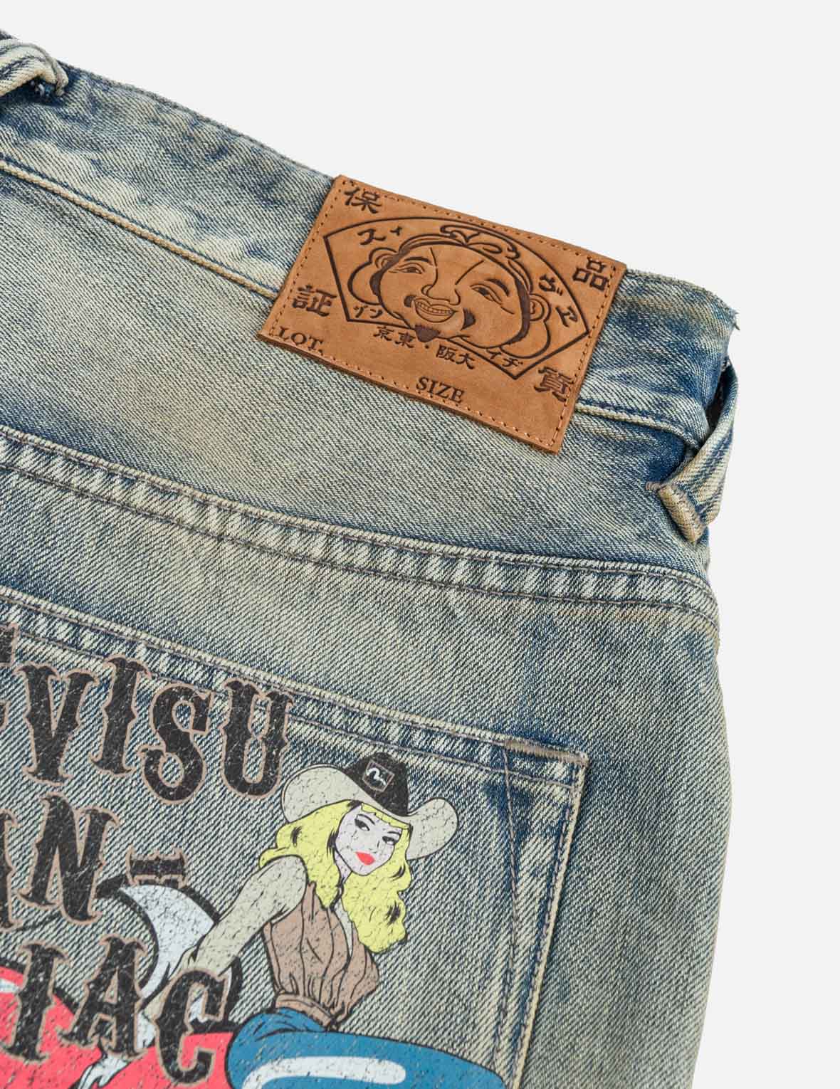 Vintage Washed Distressed Heart Print Jeans