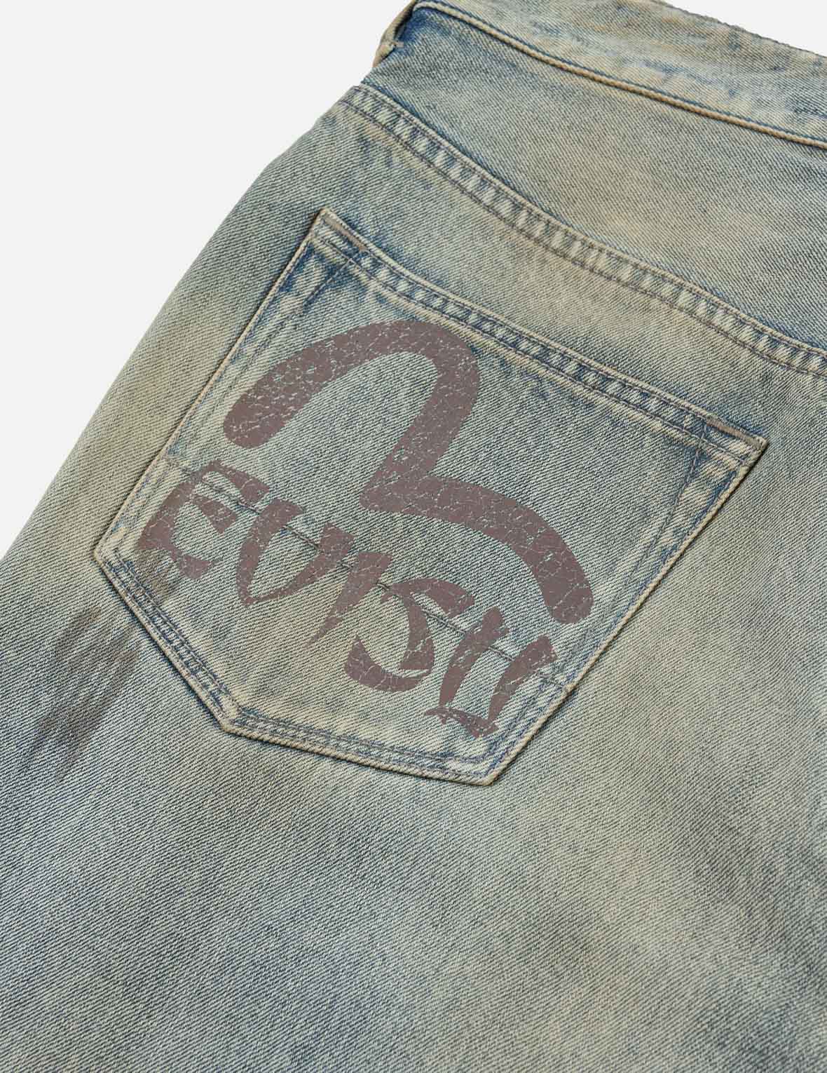Vintage Washed Distressed Heart Print Jeans