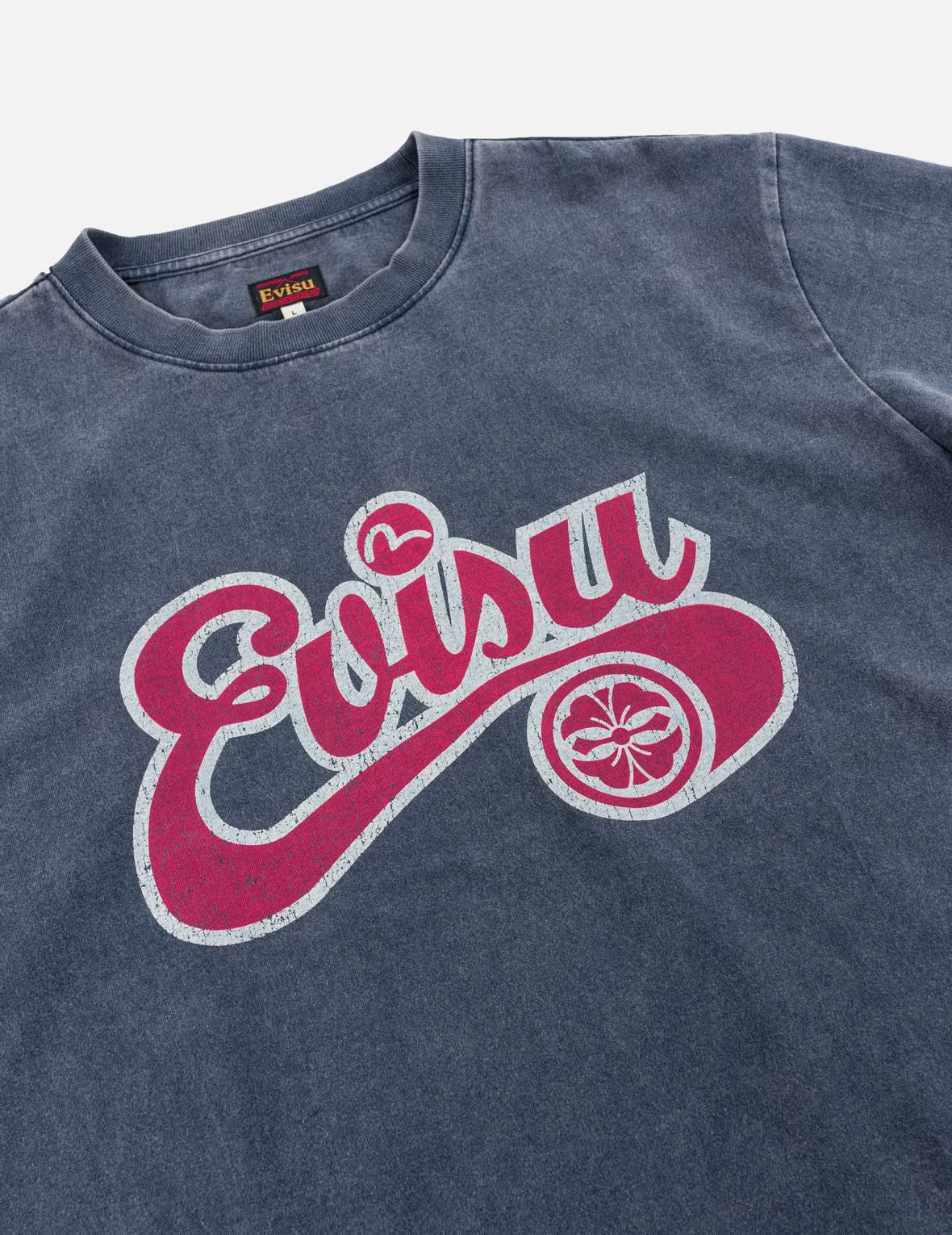 Washed EVISU Logo Seagull T-Shirt