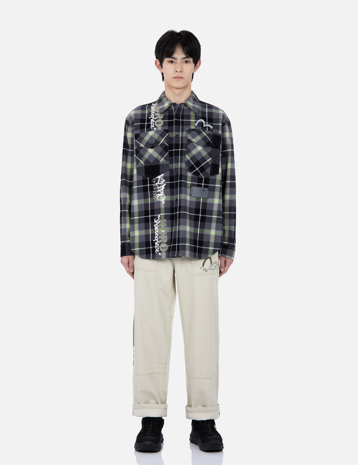 Contrast Pockets Plaid Flannel Shirt
