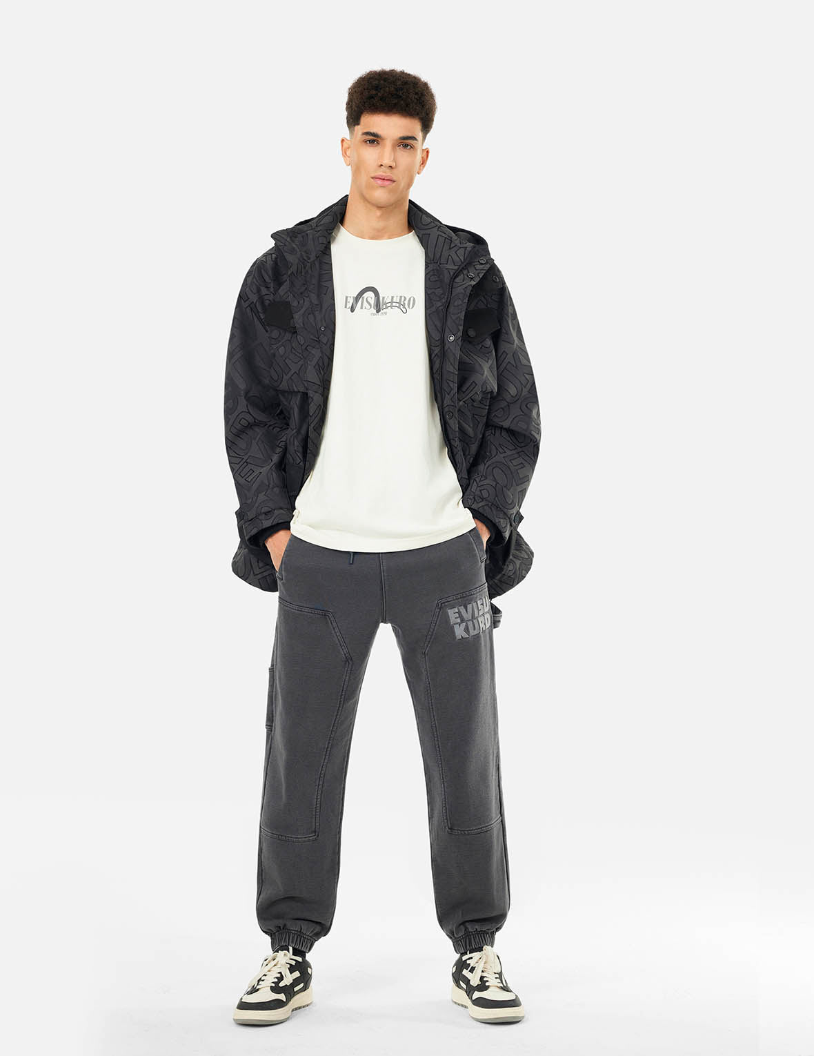 Allover Logo Jacquard and Multi Pocket Relax Fit Jacket