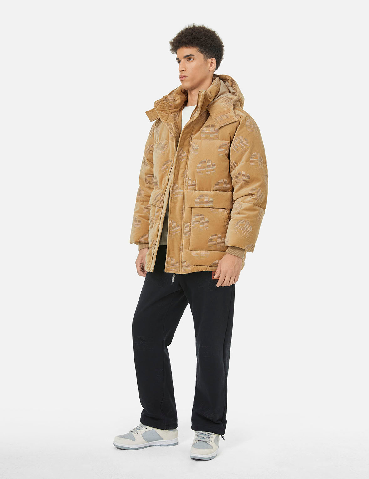 Allover EK Logo Velvet Relax Fit Down Jacket