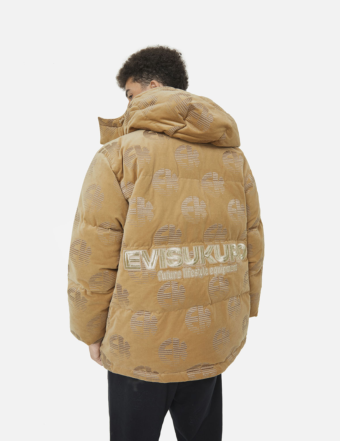Allover EK Logo Velvet Relax Fit Down Jacket