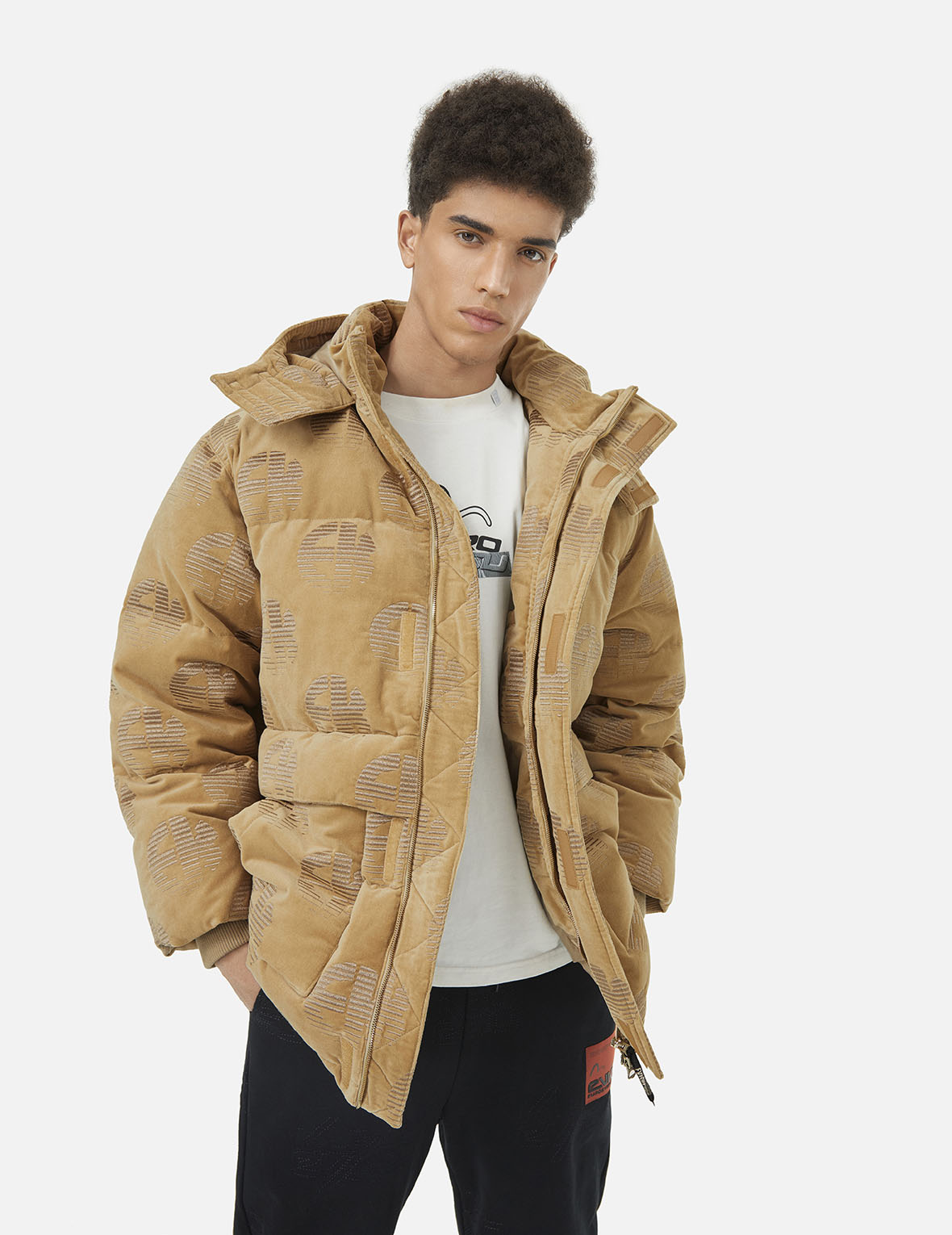 Allover EK Logo Velvet Relax Fit Down Jacket