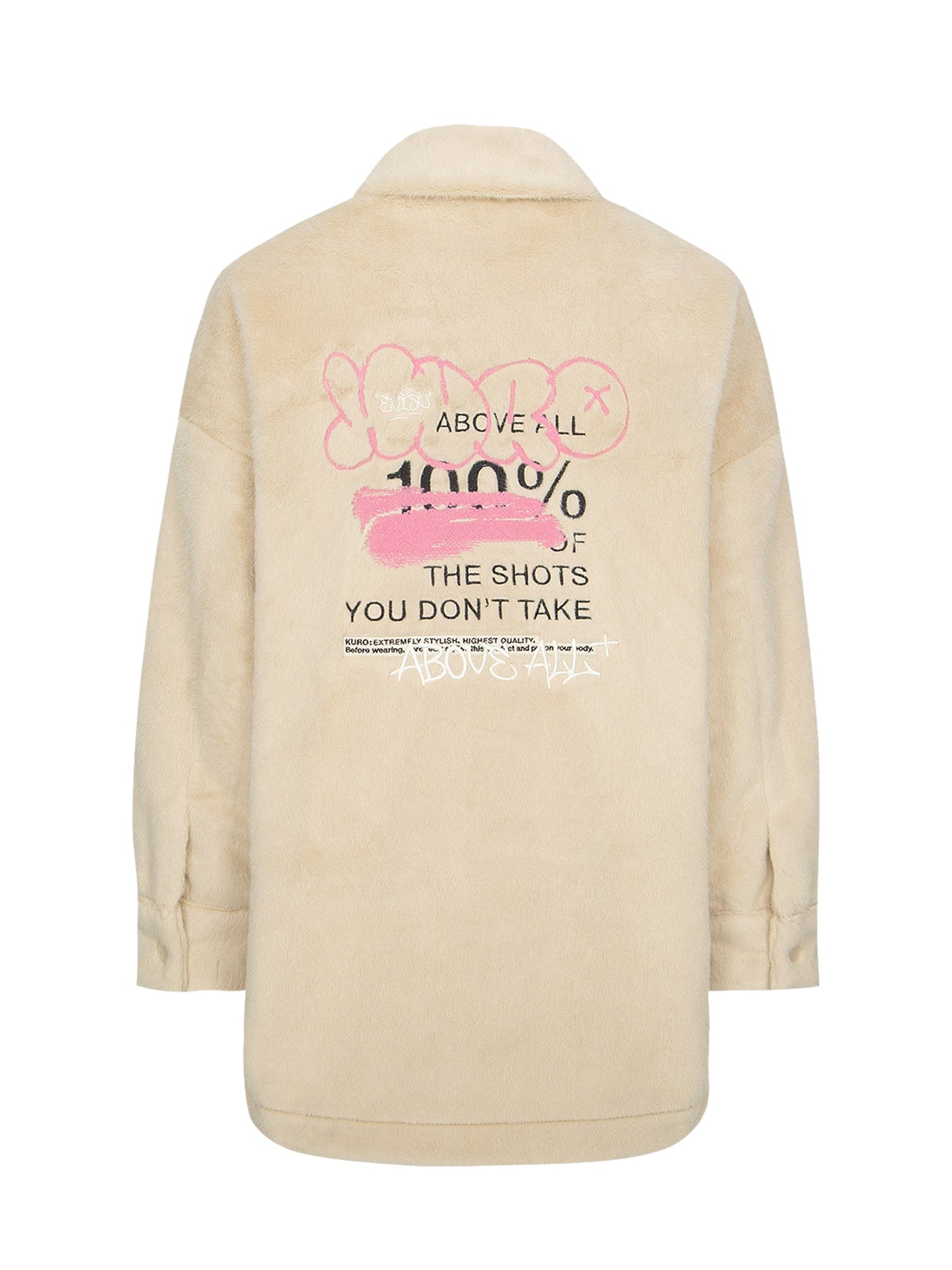 Graffiti Logo Embroidery Faux Fur Padded Shirt Jacket