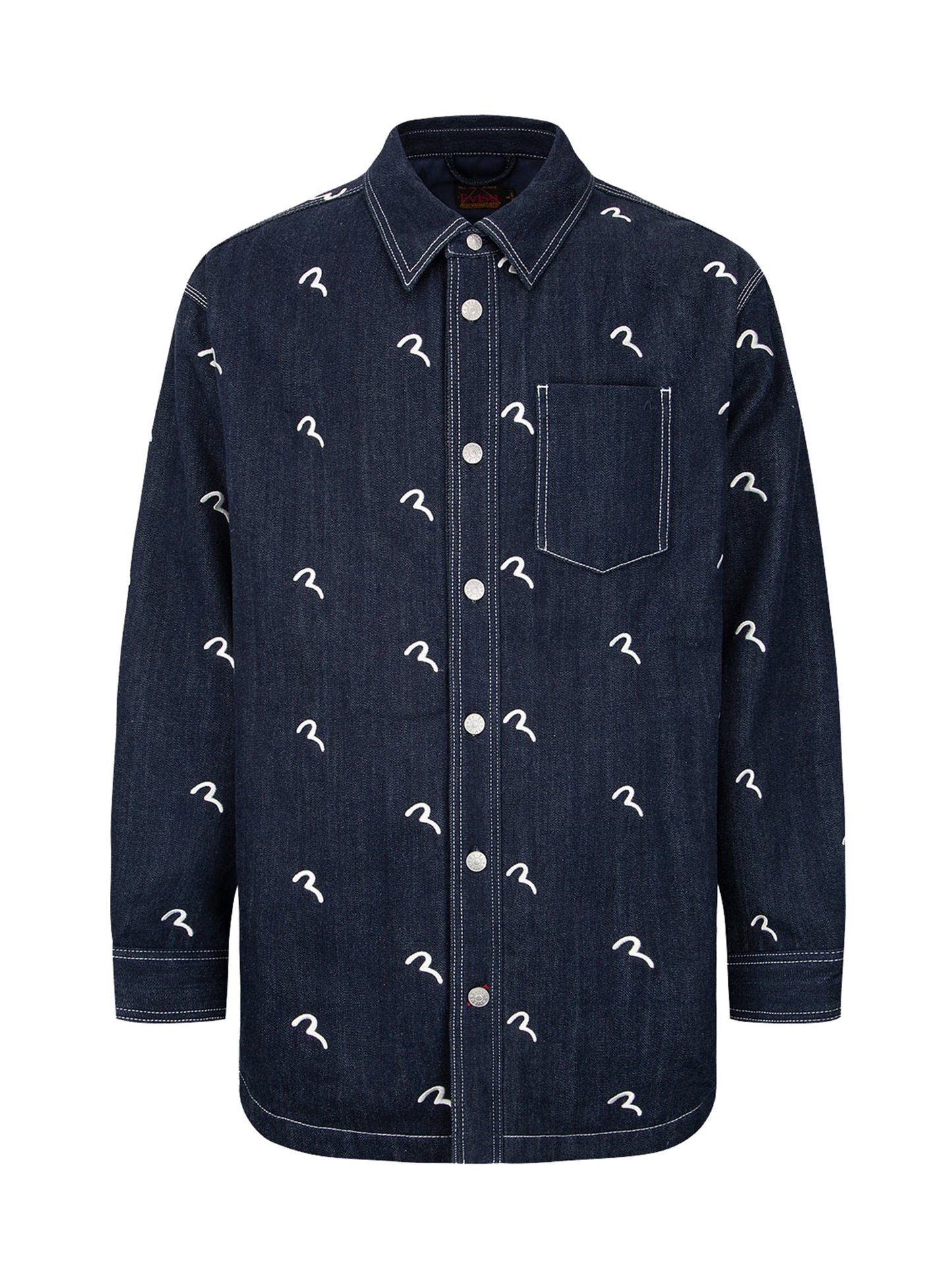Allover Seagull Embroidery Padded Shirt Jacket