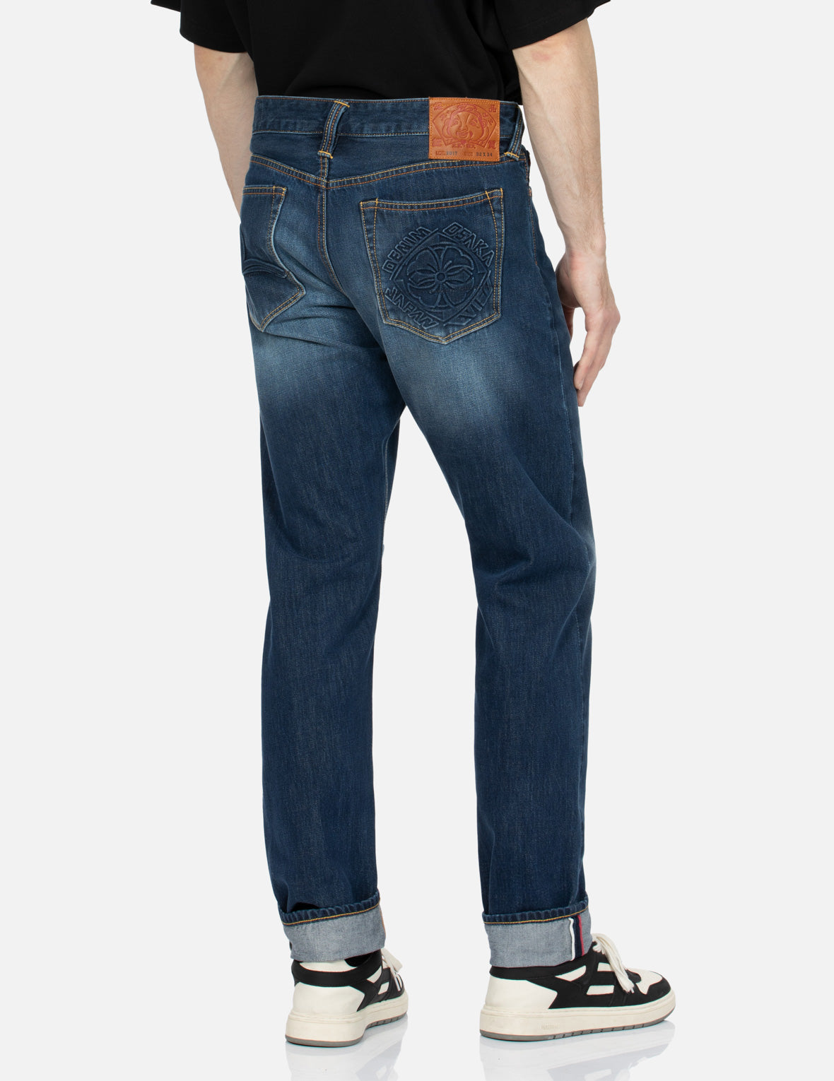 Seagull and Kamon Embossed Taper Fit Jeans #2017