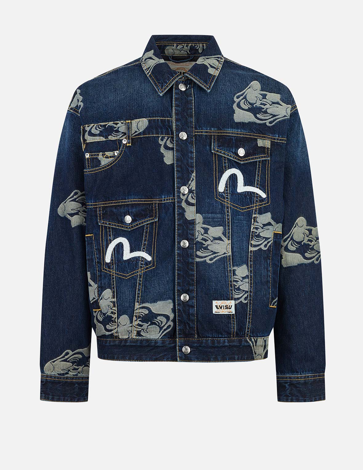 新品未使用40%OFF!!【EVISU】SS26 DENIM JACKET M Allover Godhead Jacquard and Seagull Embroidery Loose Fit