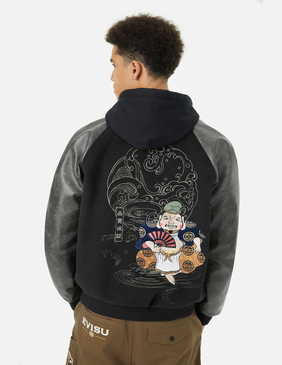 Ebisu and Seagull Embroidery Relax Fit Padded Varsity Jacket