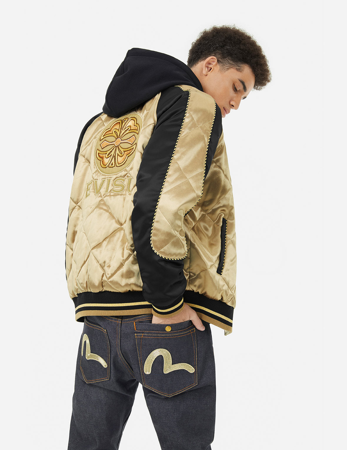 Kamon Beading Embroidery Relax Fit Padded Souvenir Jacket