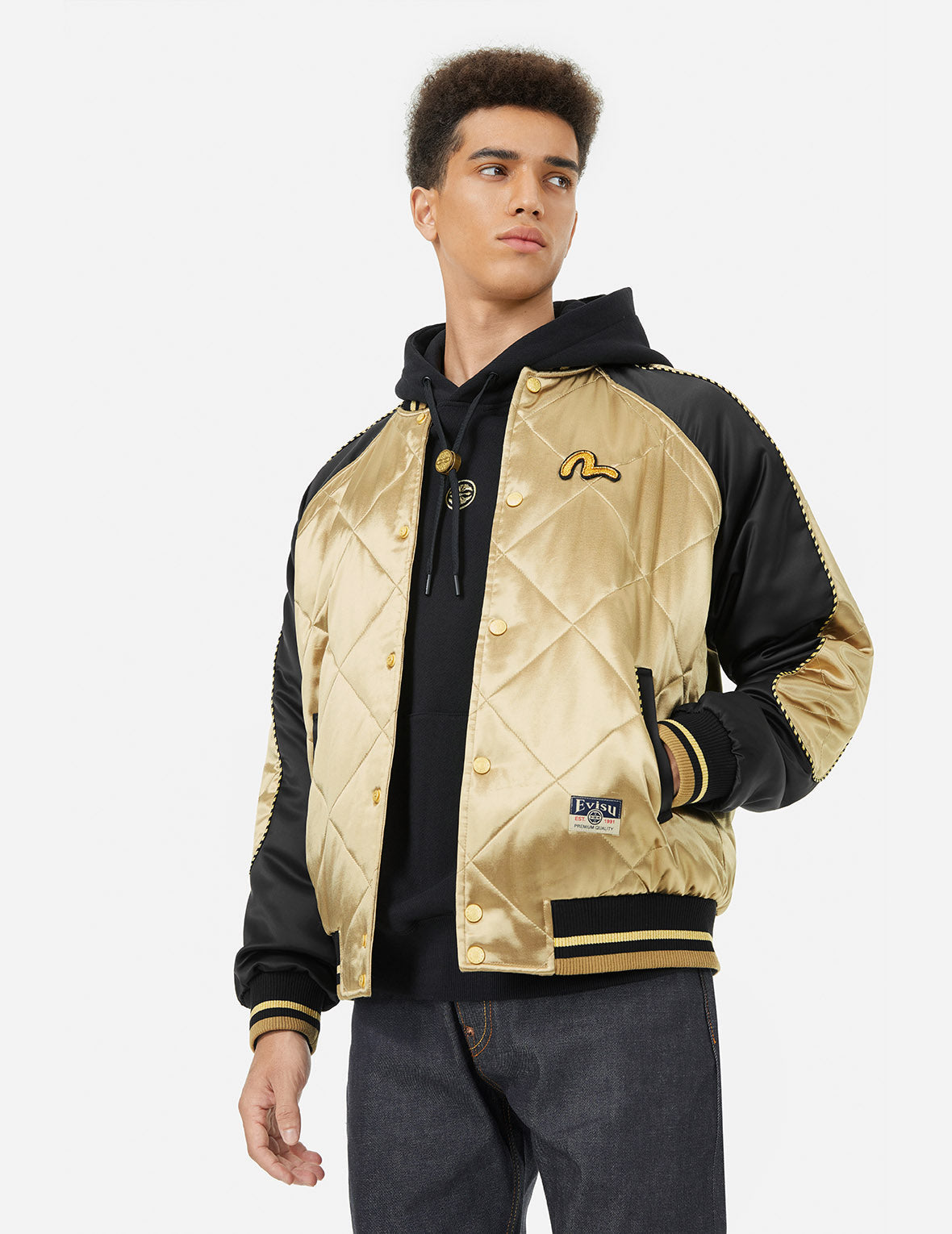 Kamon Beading Embroidery Relax Fit Padded Souvenir Jacket