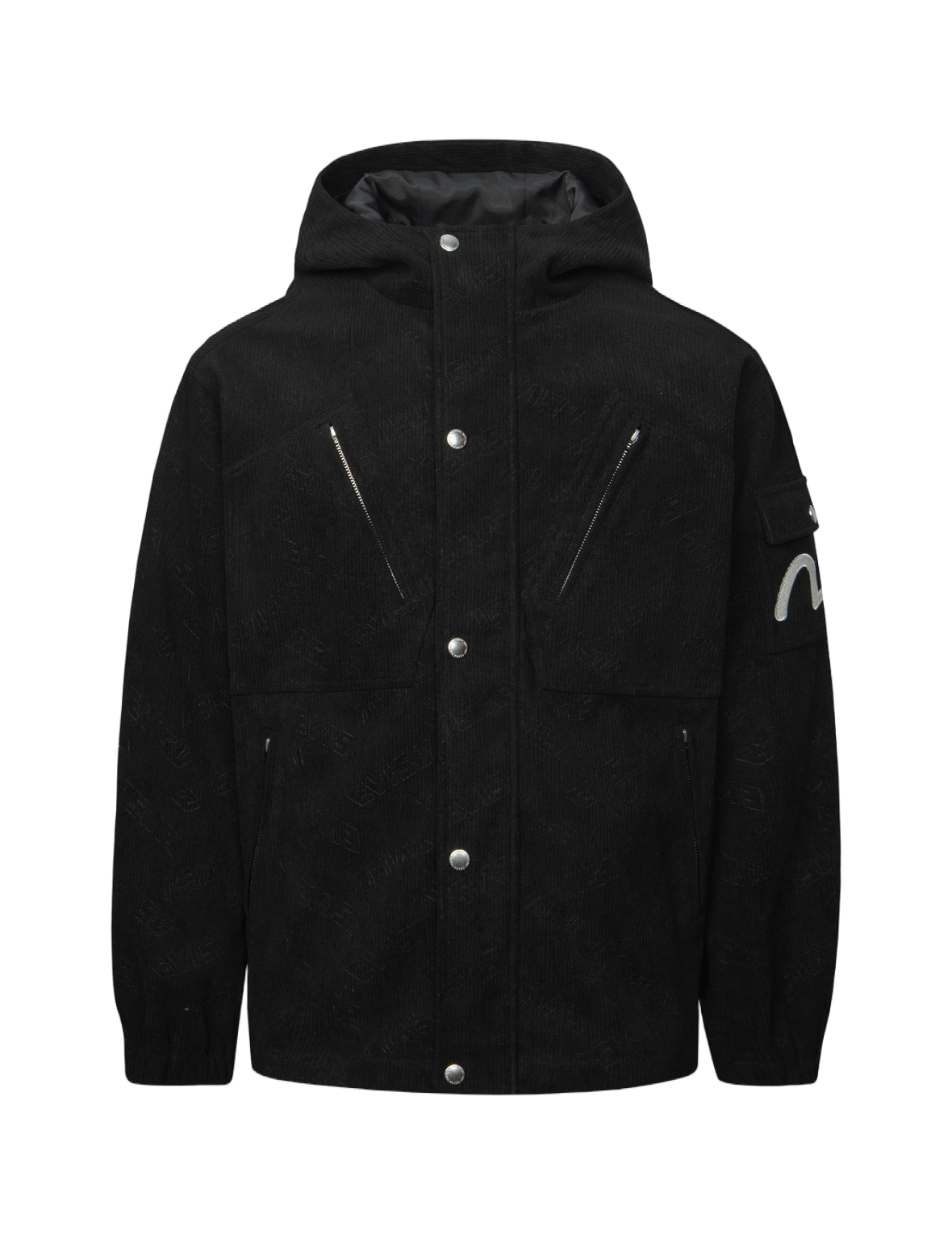 Allover Deboss Logo and Seagull Embroidery Loose Fit Hooded Corduroy Jacket