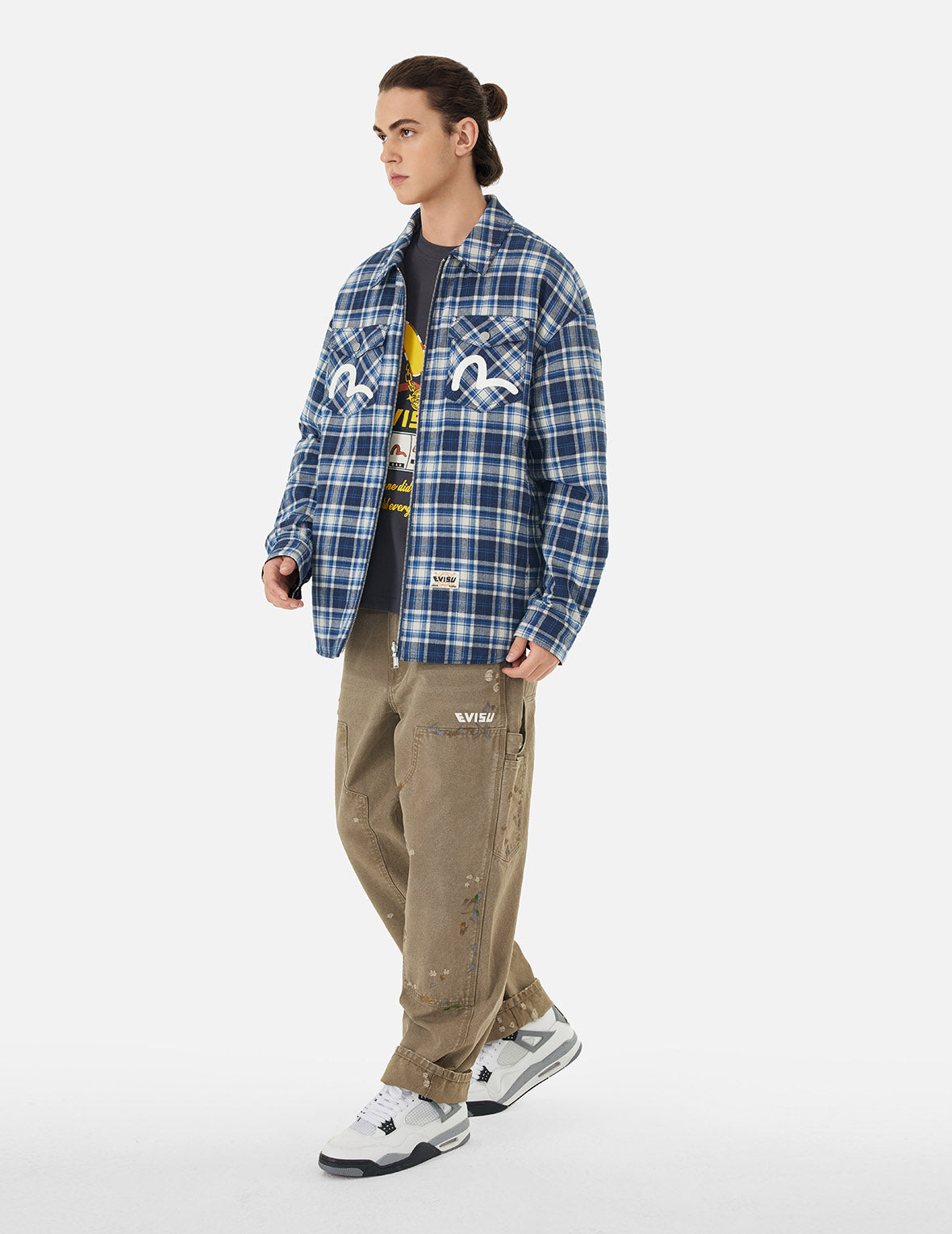 Seagull Embroidery and Logo Print Relax Fit Washed Pants