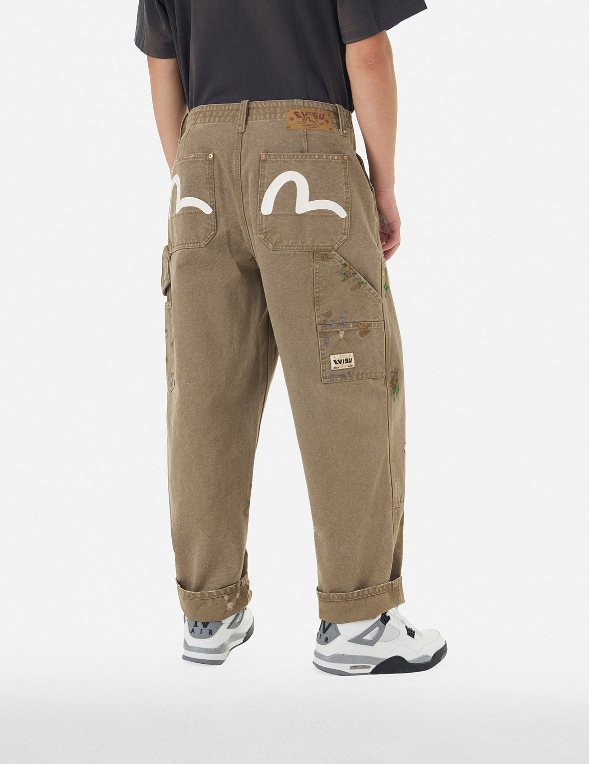 Seagull Embroidery and Logo Print Relax Fit Washed Pants