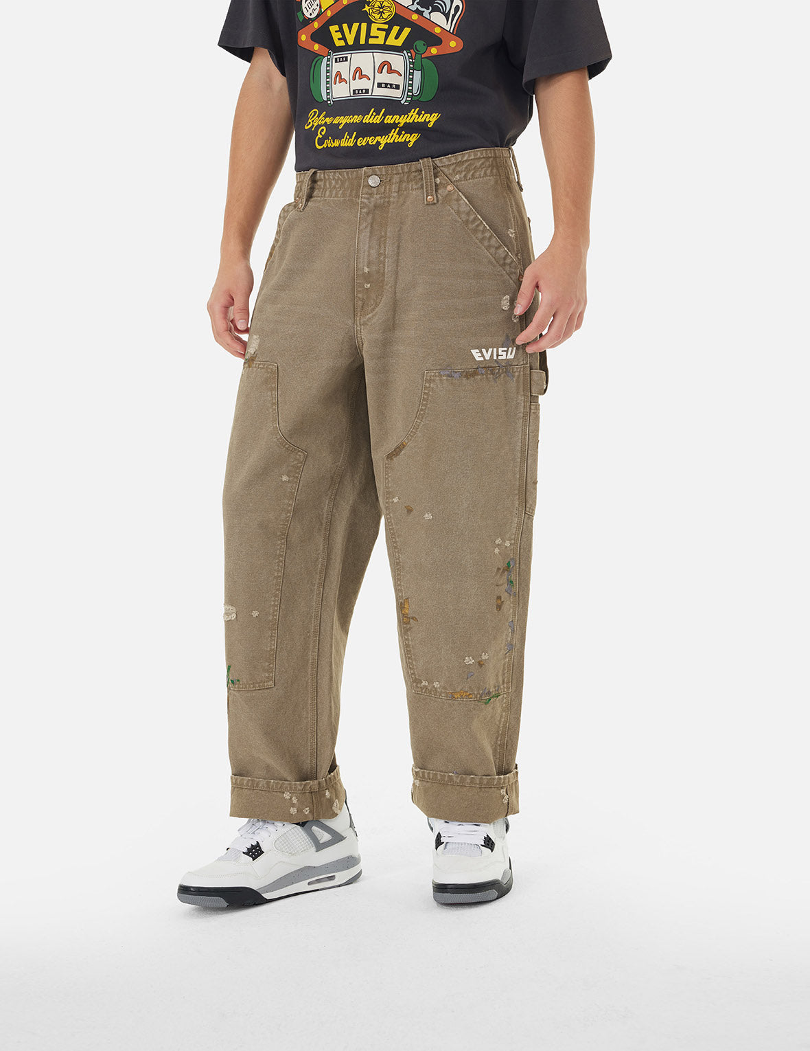 Seagull Embroidery and Logo Print Relax Fit Washed Pants