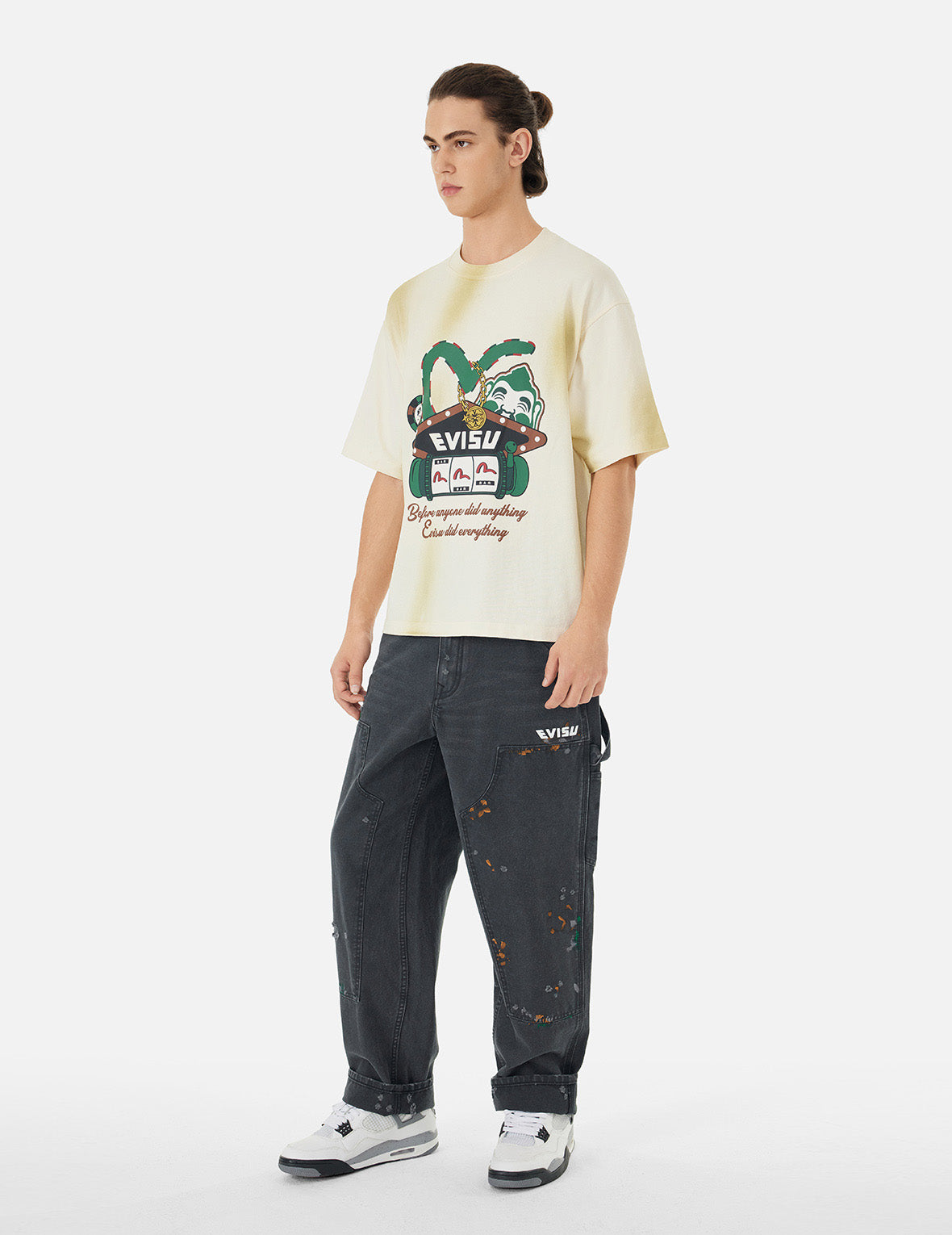 Seagull Embroidery and Logo Print Relax Fit Washed Pants