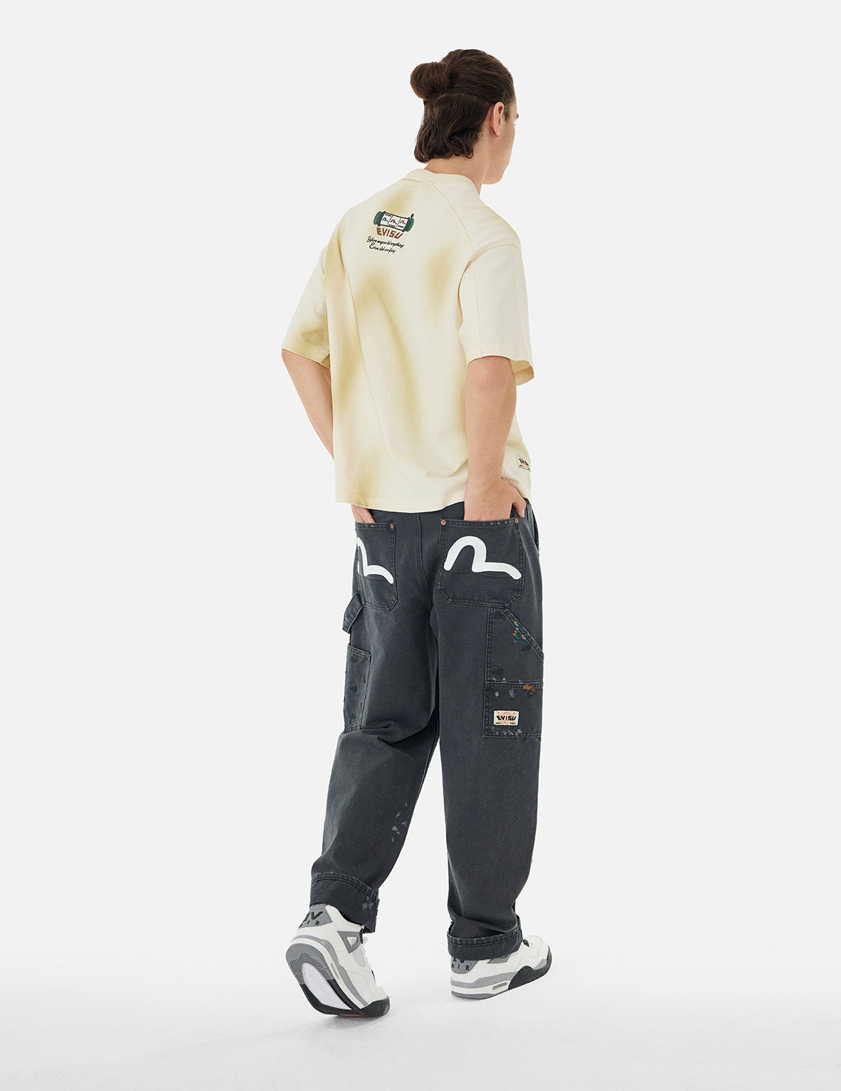 Seagull Embroidery and Logo Print Relax Fit Washed Pants