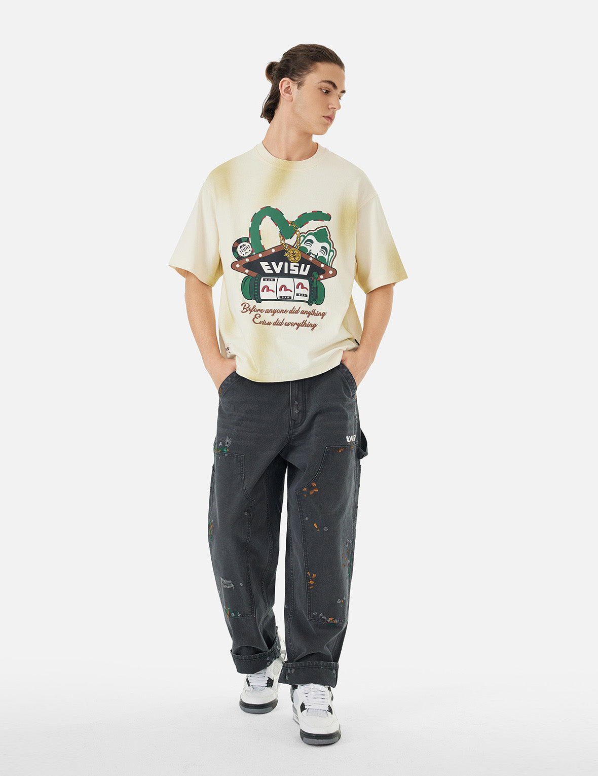 Seagull Embroidery and Logo Print Relax Fit Washed Pants