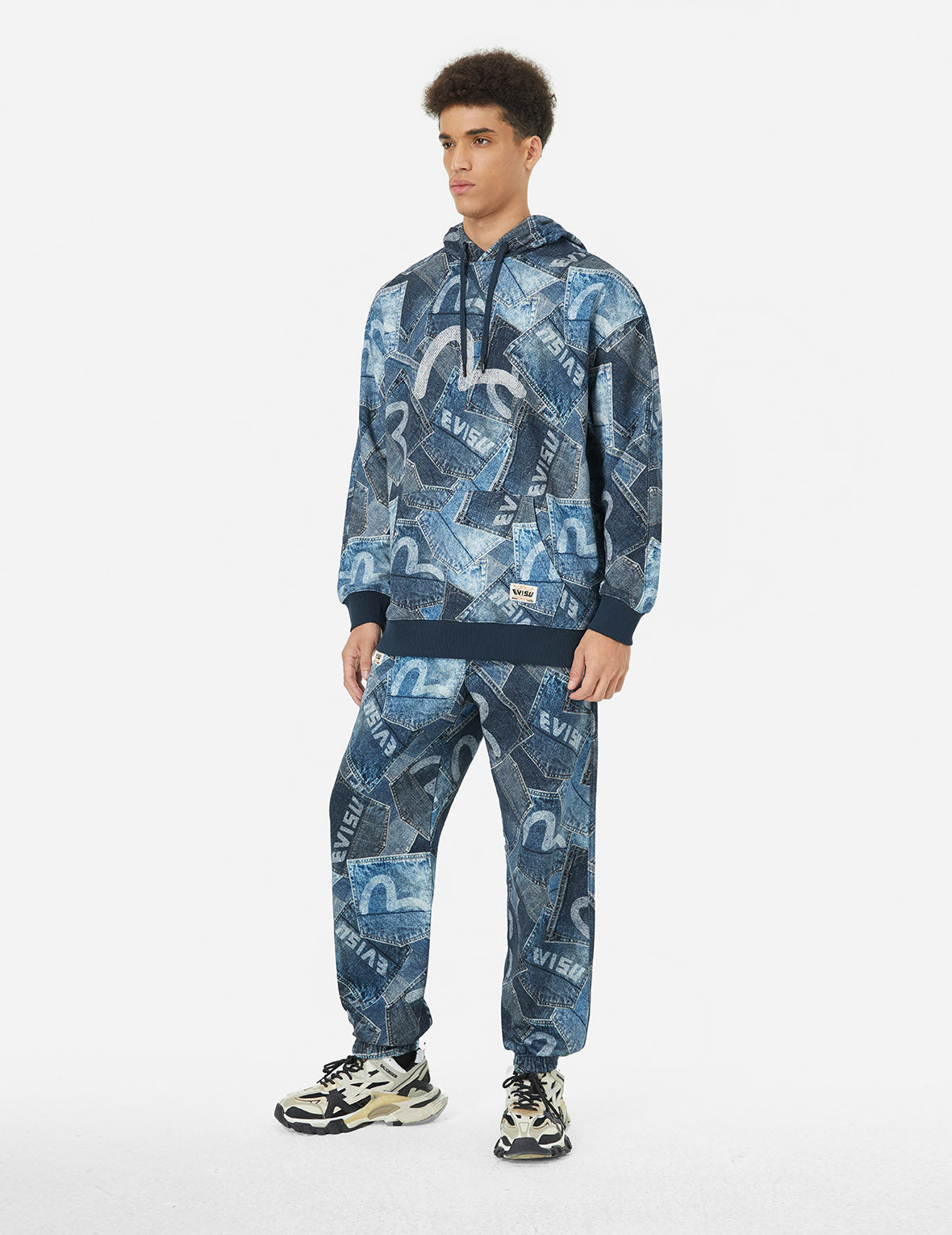 Allover Seagull Pocket Print Loose Fit Hoodie