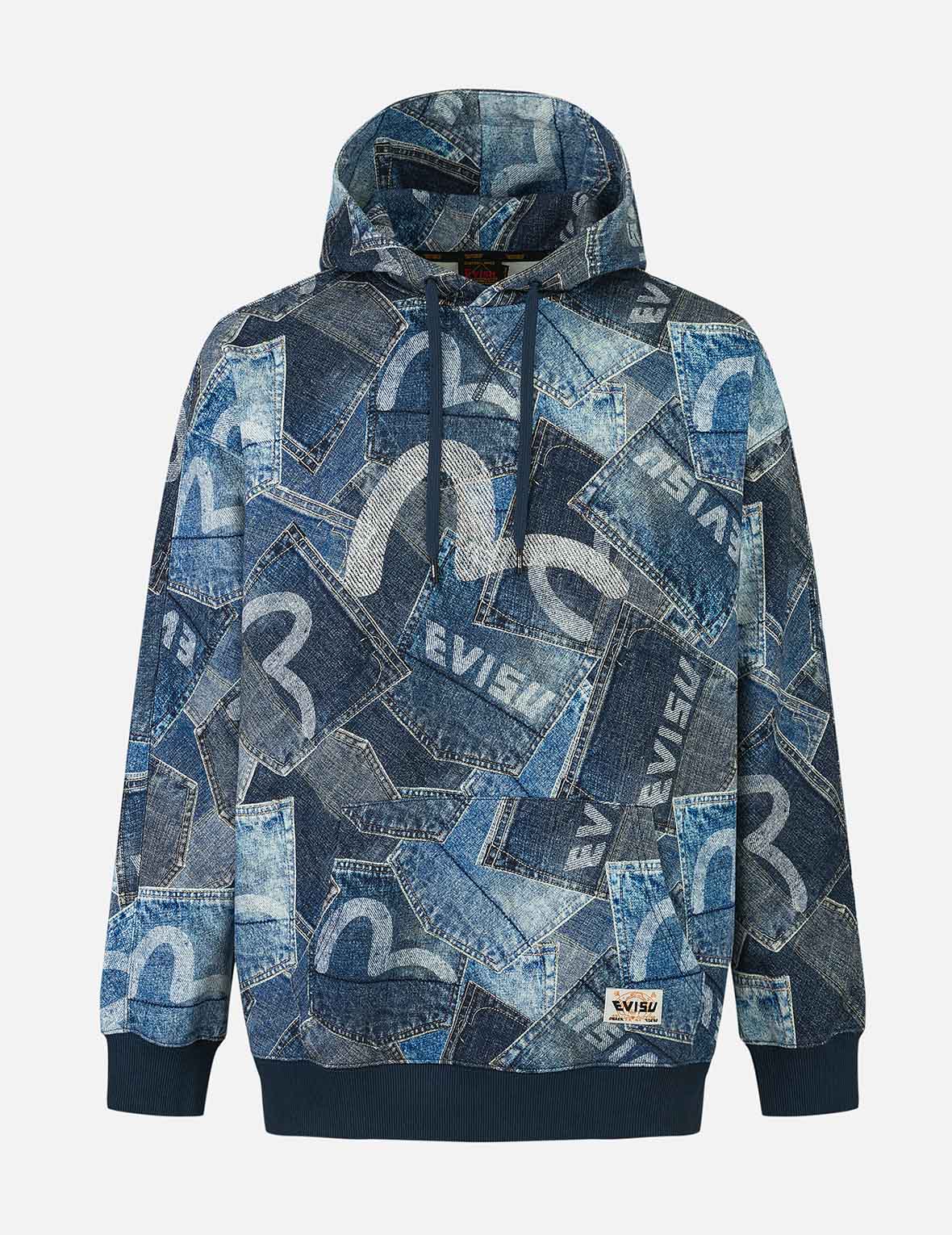 Allover Seagull Pocket Print Loose Fit Hoodie