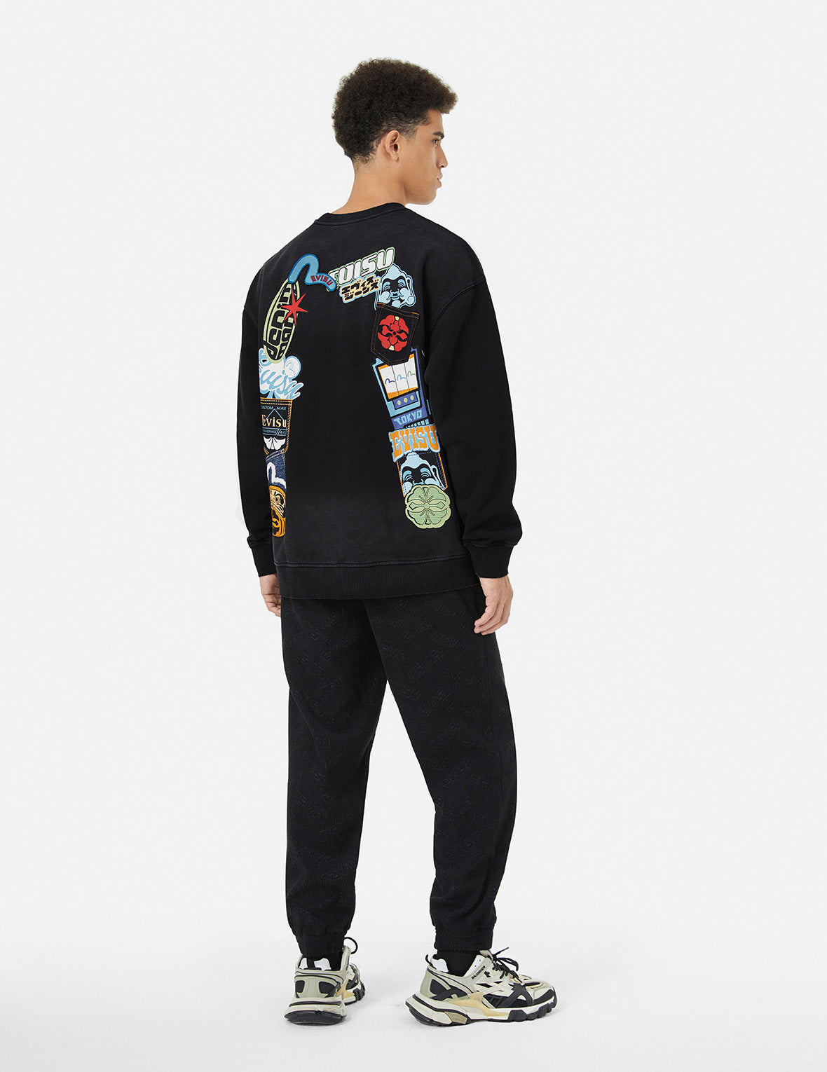 Washed Seagull and Logo Badge Daicock Print Loose Fit Sweatshirt