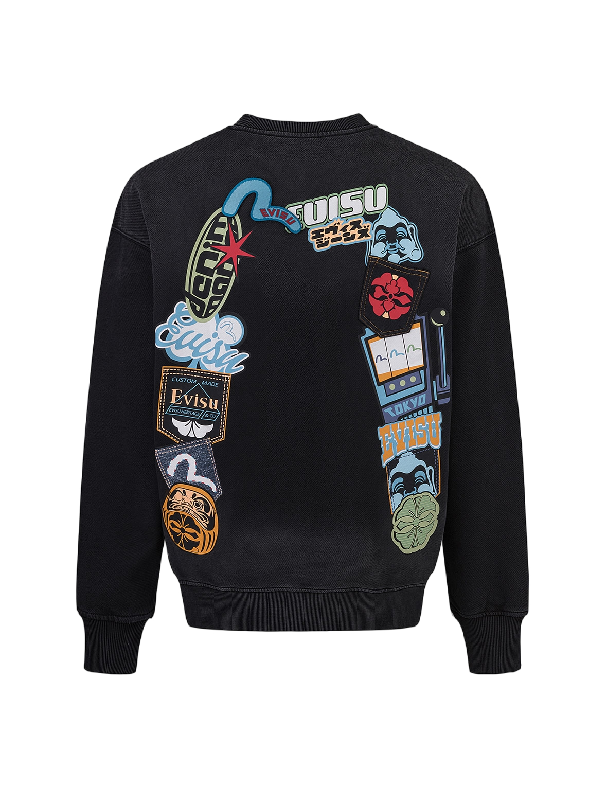 Washed Seagull and Logo Badge Daicock Print Loose Fit Sweatshirt