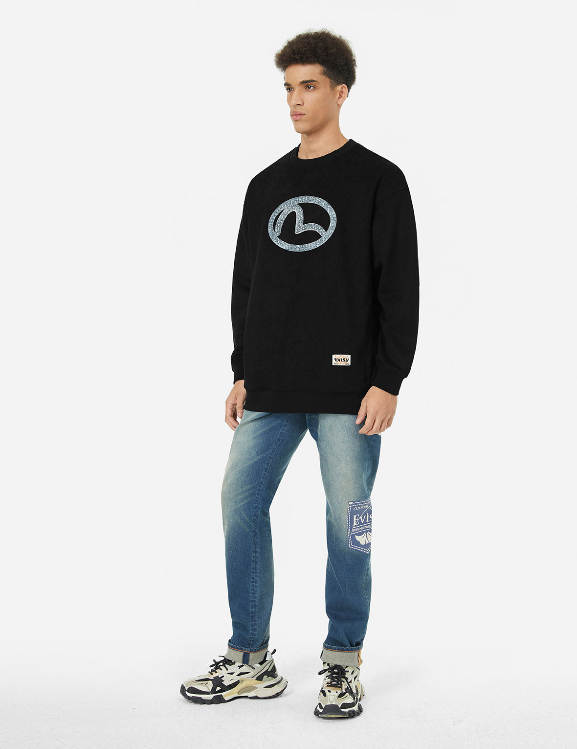 Faux Diamond Seagull Embroidery Loose Fit Sweatshirt