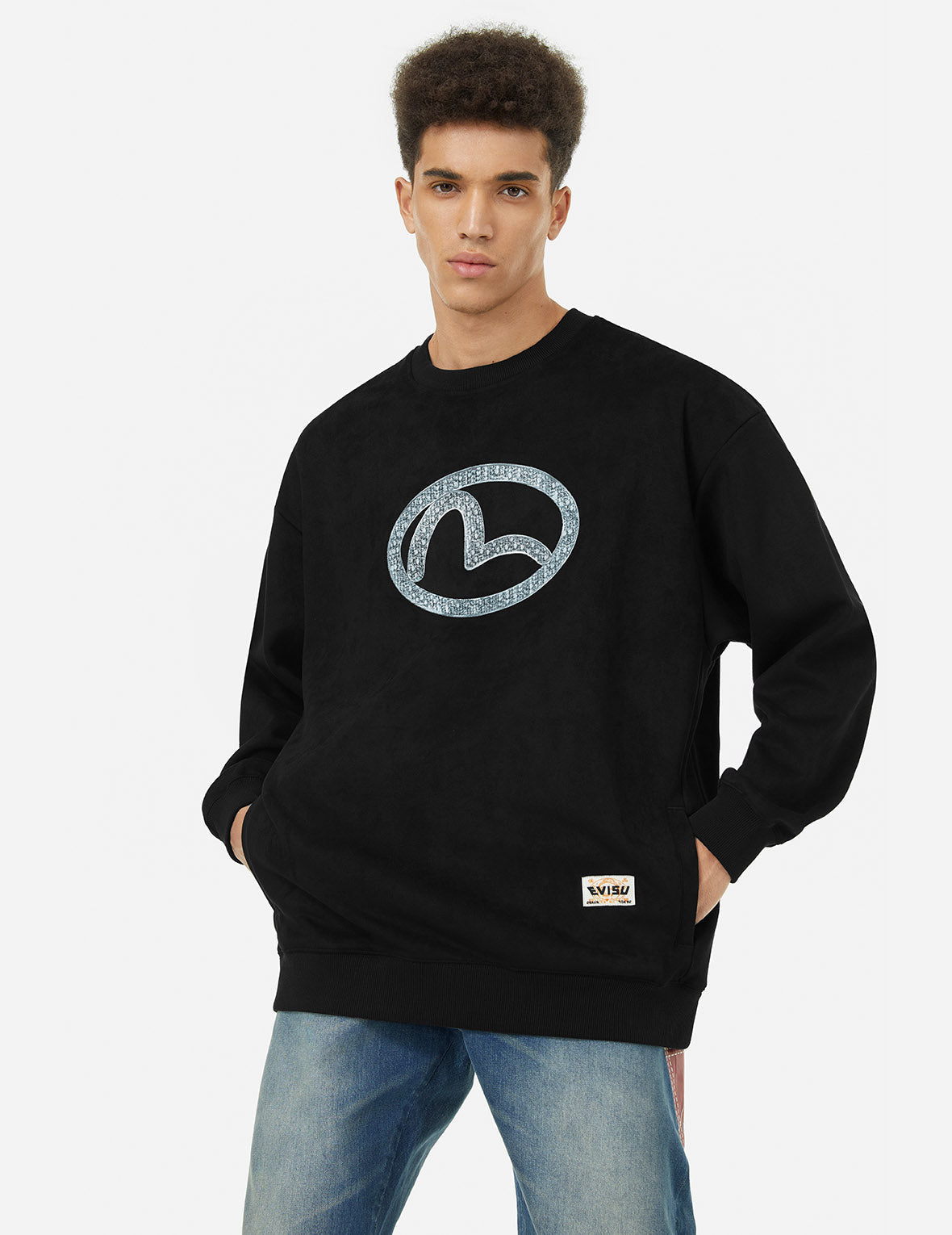 Faux Diamond Seagull Embroidery Loose Fit Sweatshirt