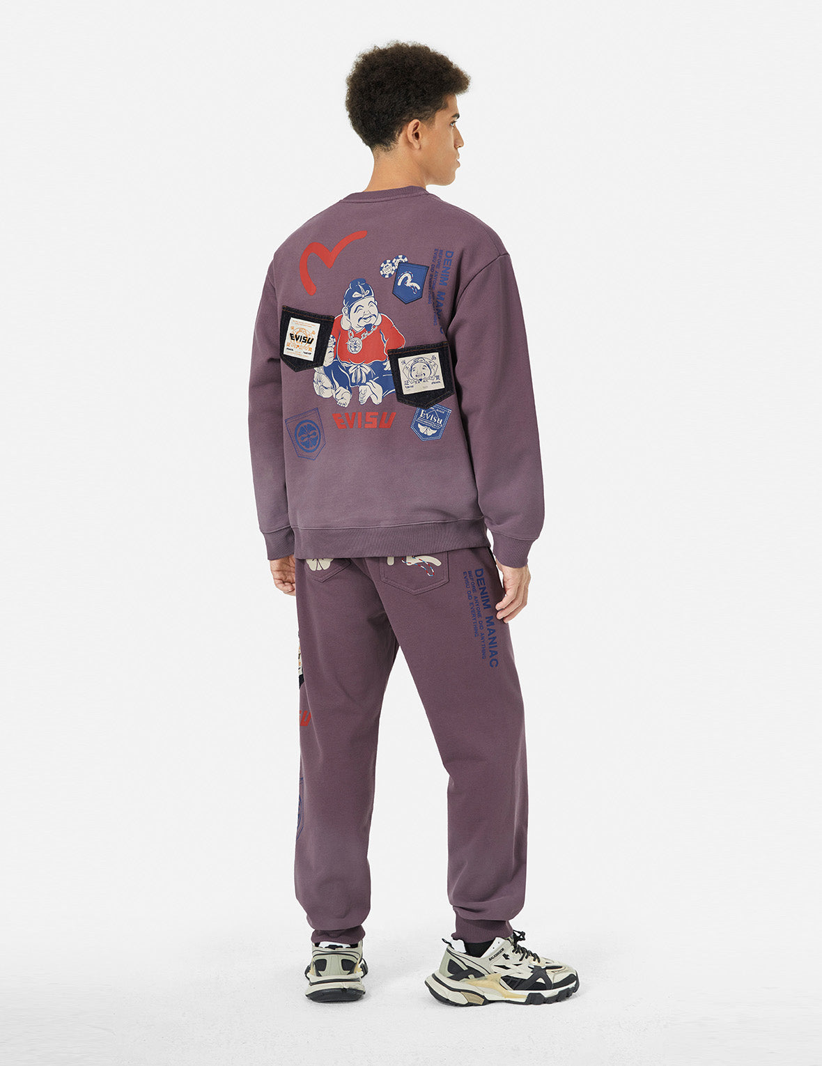 Ebisu Print and Multiple Pocket Washed Relax Fit Sweatshirt