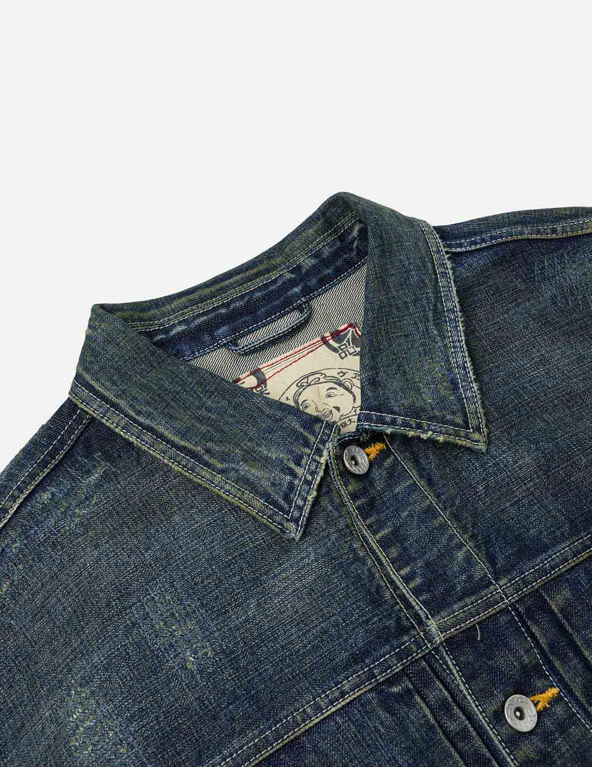 Washed Seagull Embroidery Relax Fit Denim Jacket
