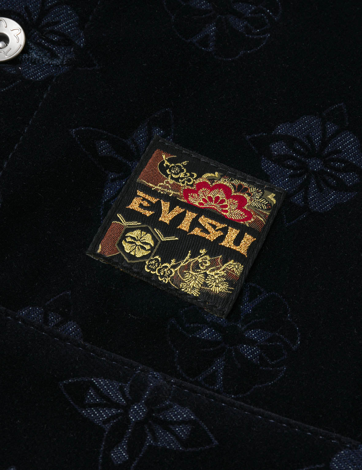 Allover Kamon Flocking Print Relax Fit Denim Jacket